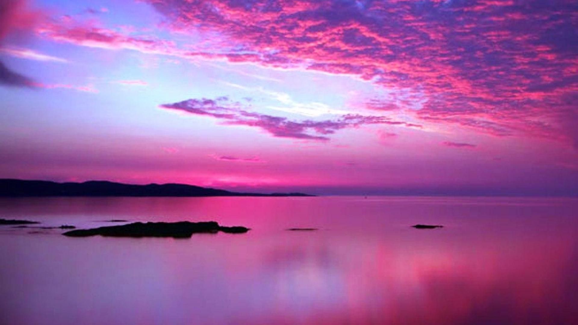 Pink Purple Sunset Near Lake Wallpapers