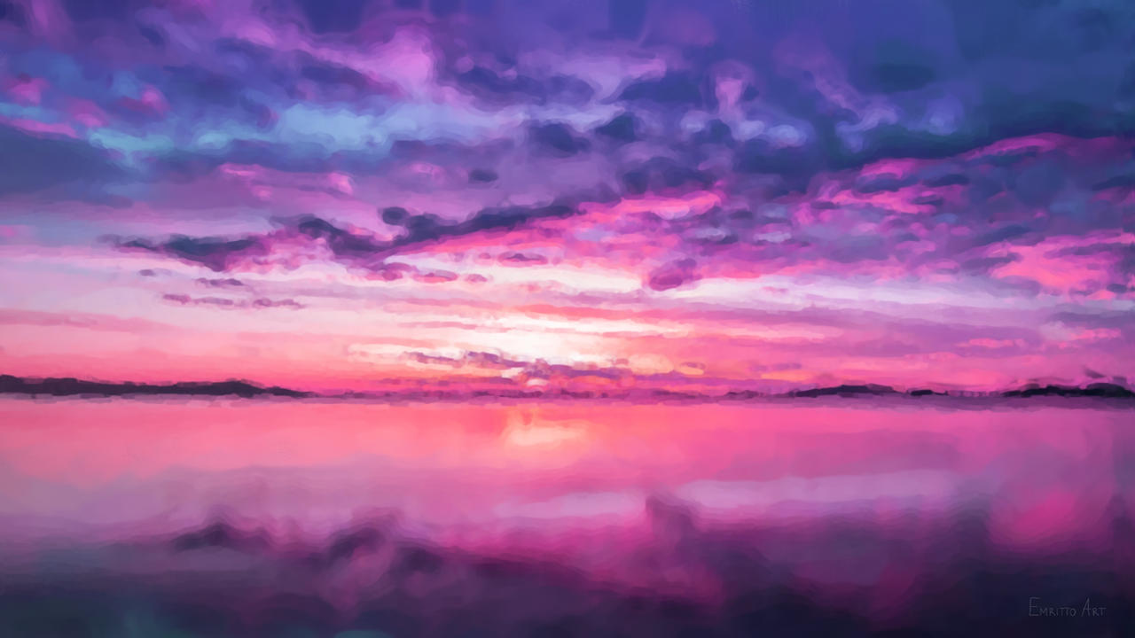 Pink Purple Sunset Near Lake Wallpapers