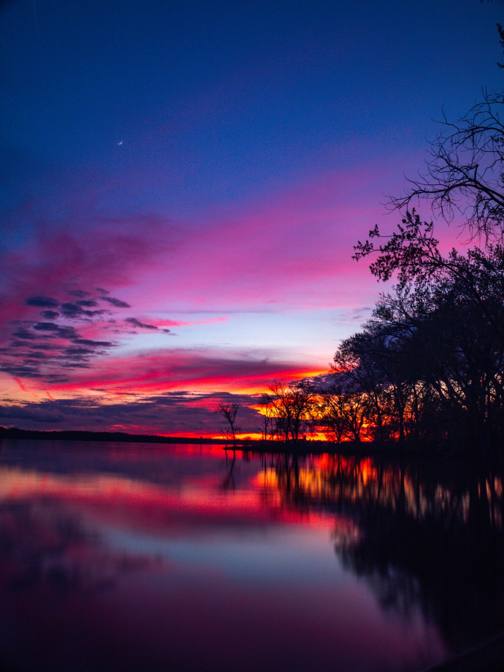 Pink Purple Sunset Near Lake Wallpapers