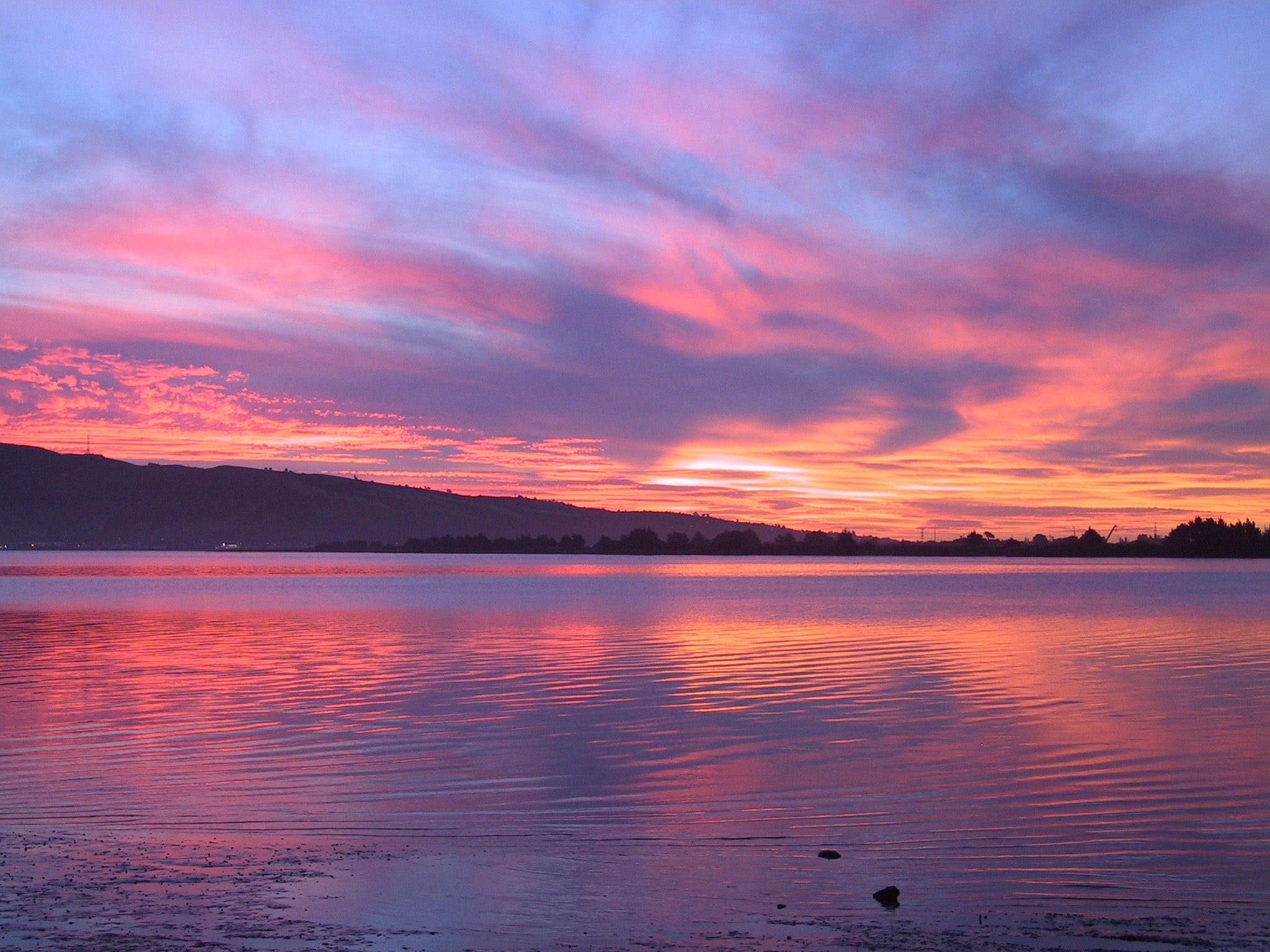 Pink Purple Sunset Near Lake Wallpapers