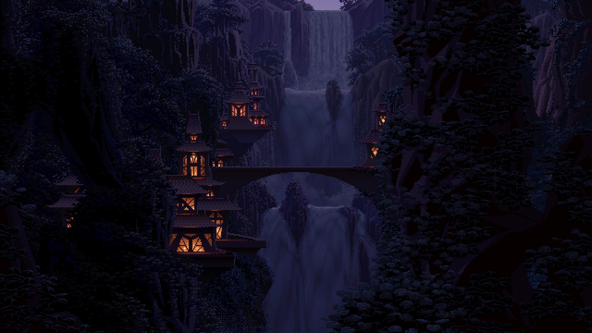 Pixel Art Bridge Night Wallpapers