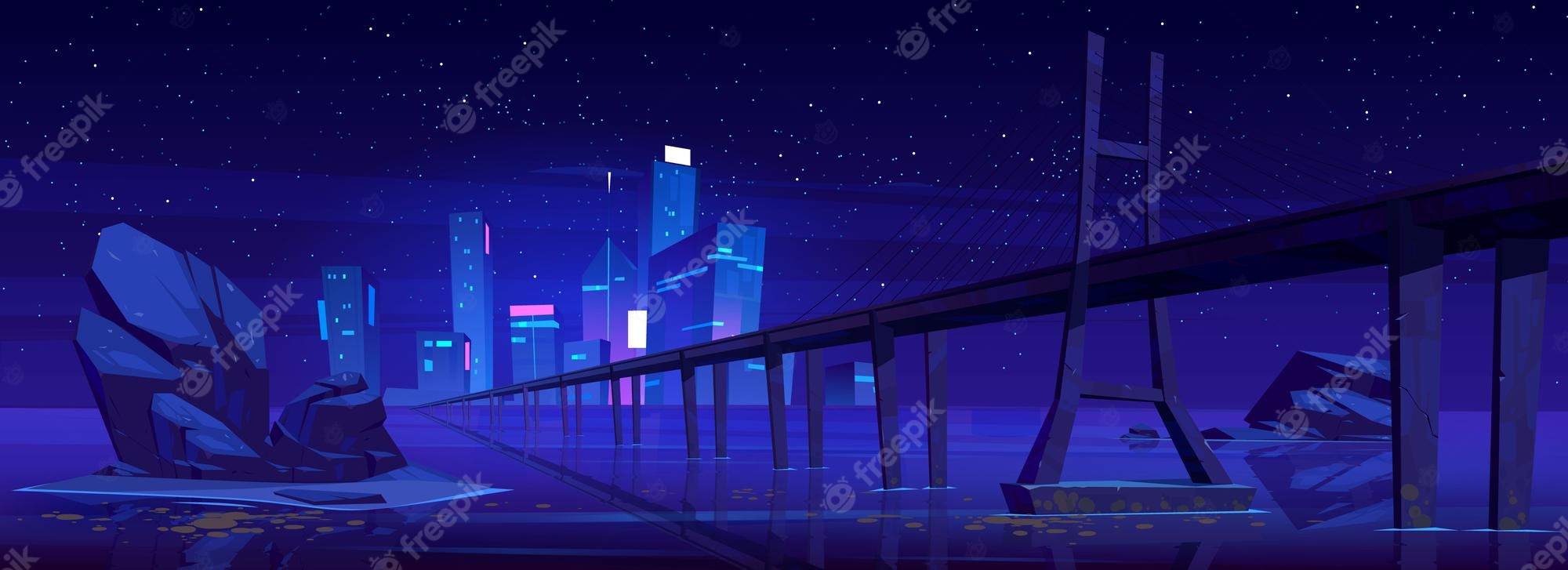 Pixel Art Bridge Night Wallpapers