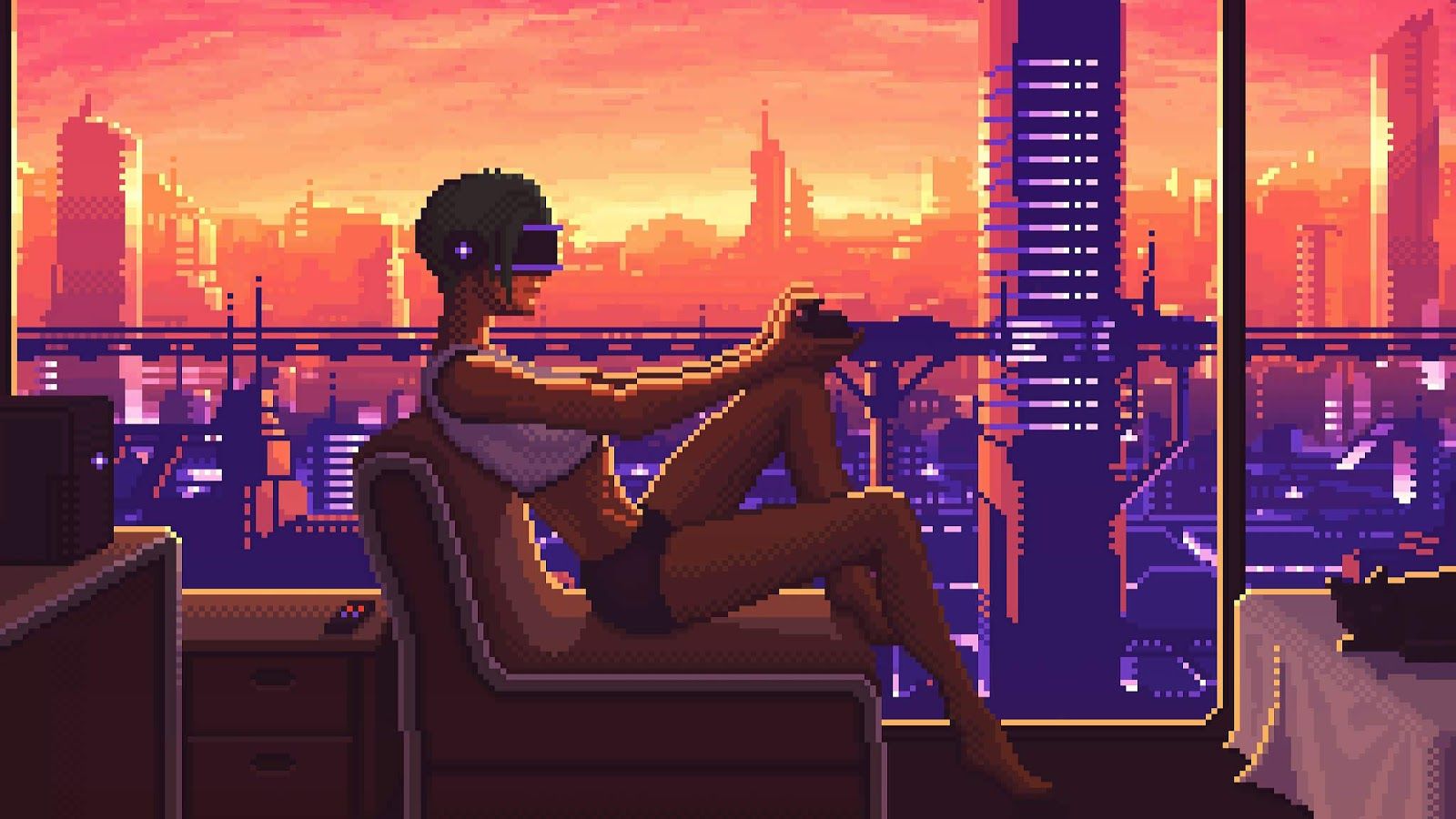 Pixel Sunset Digital Art Wallpapers