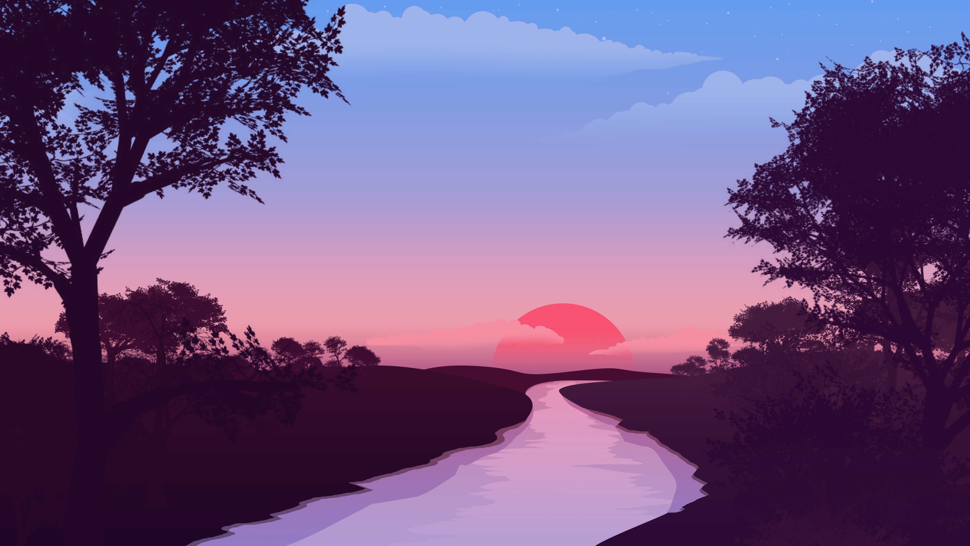 Pixel Sunset Digital Art Wallpapers