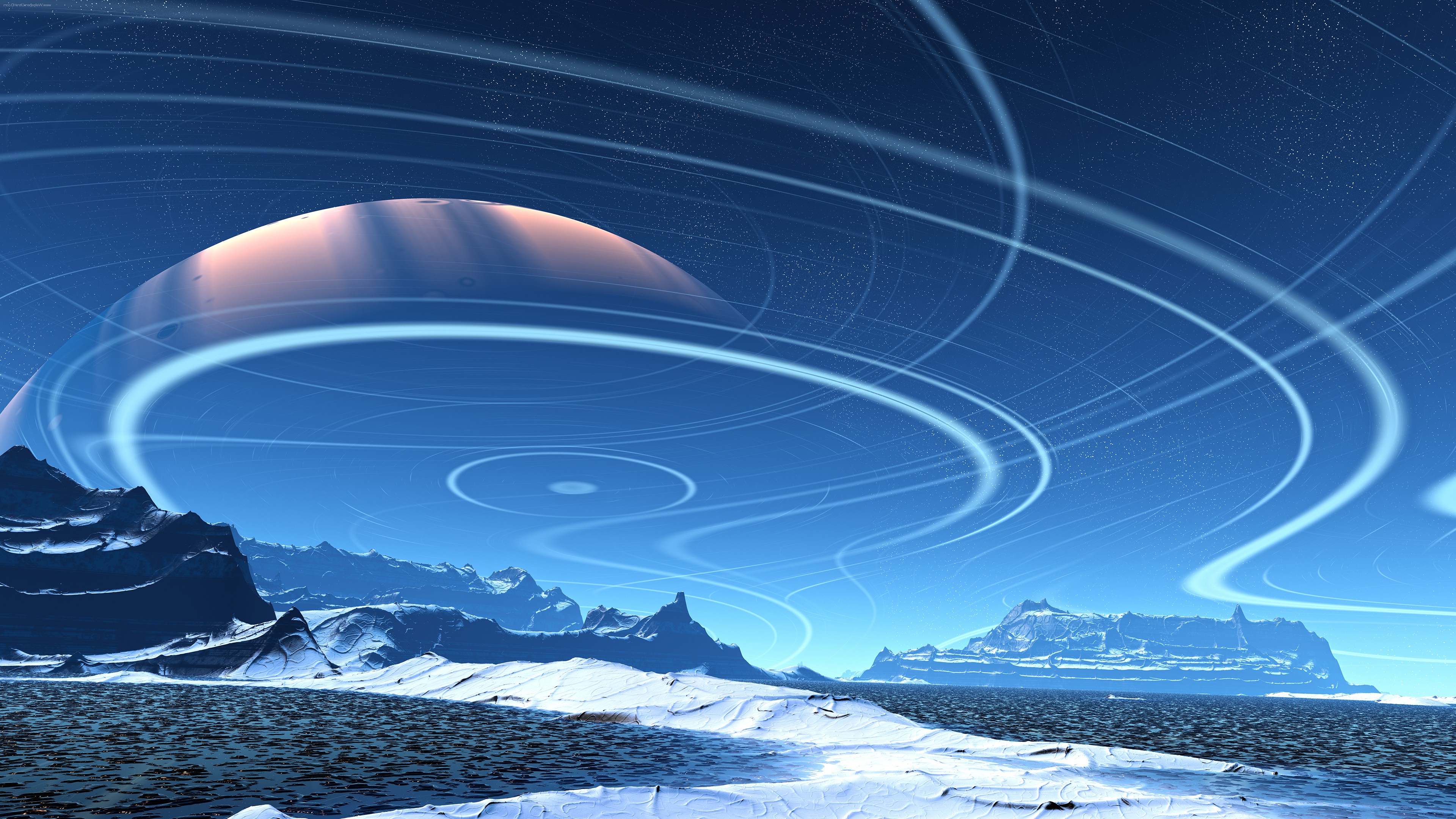 Planet And Mountains Artistic Wallpapers