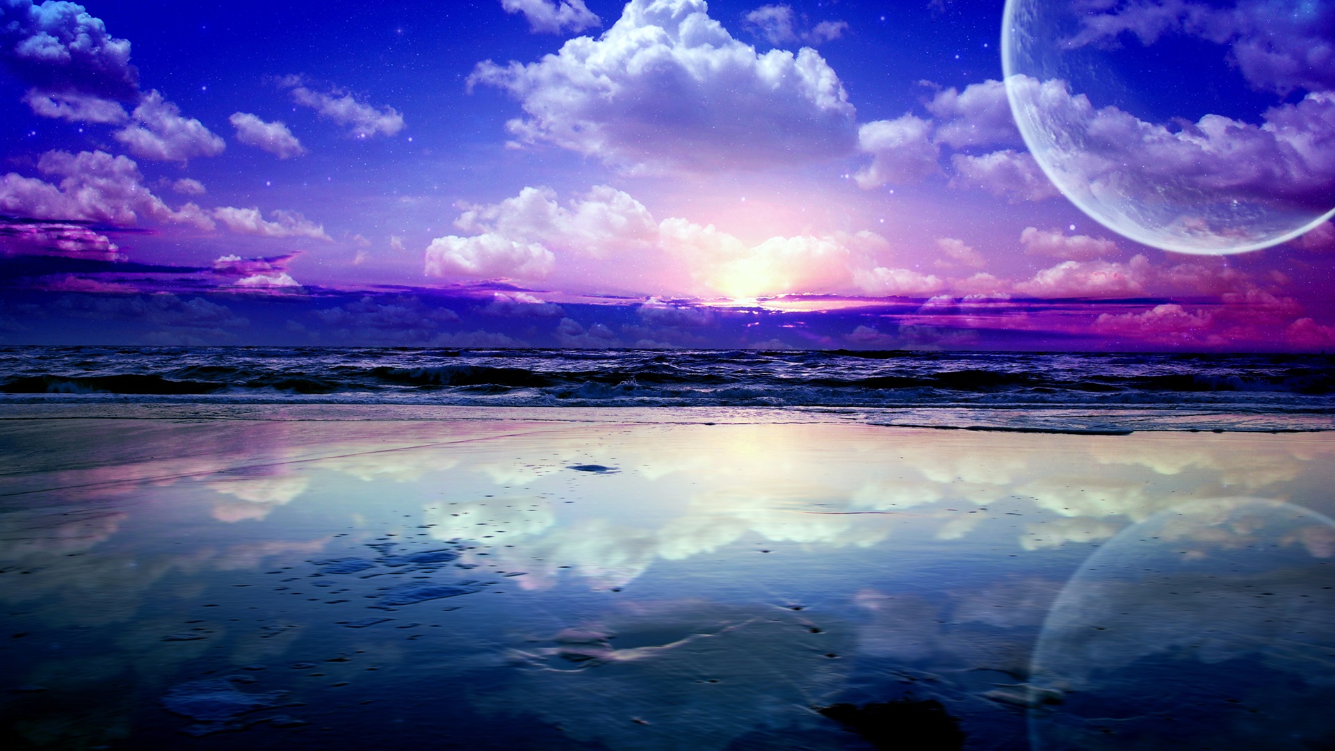 Planets Mountains Sea Sky Artwork Wallpapers