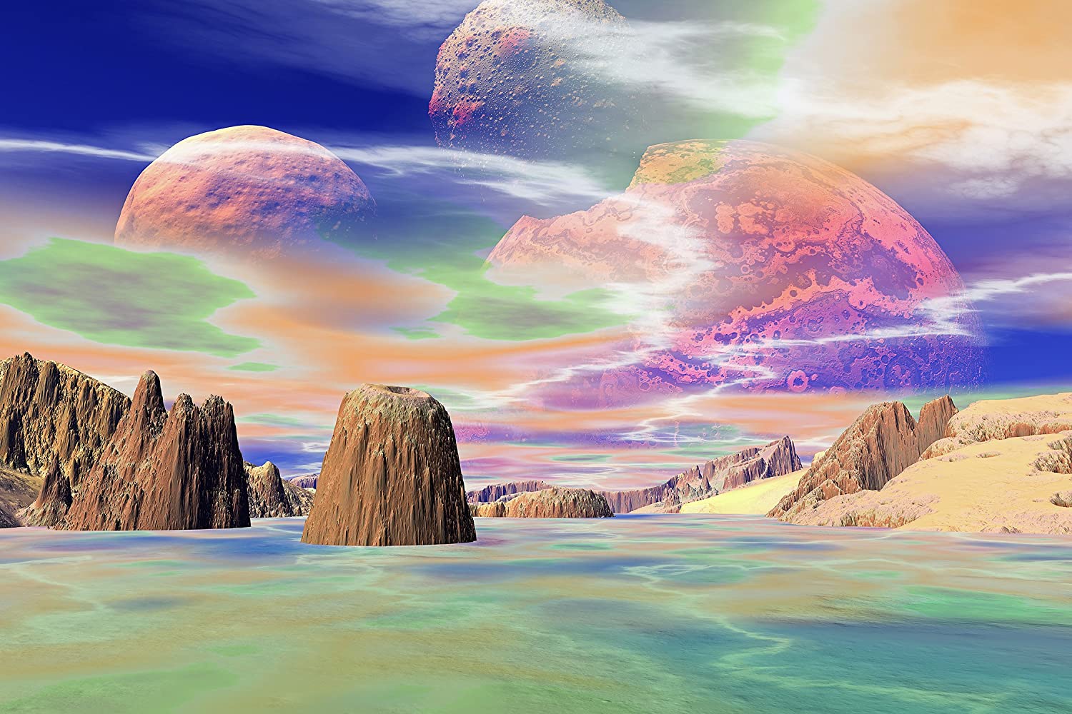 Planets Mountains Sea Sky Artwork Wallpapers