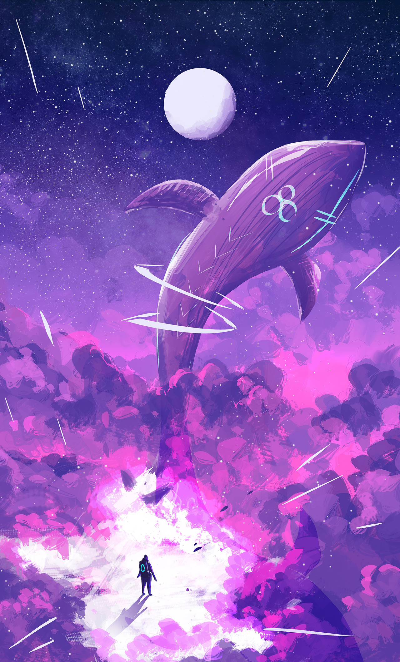 Purple Whale Away 4K Hd Vaporwave Wallpapers