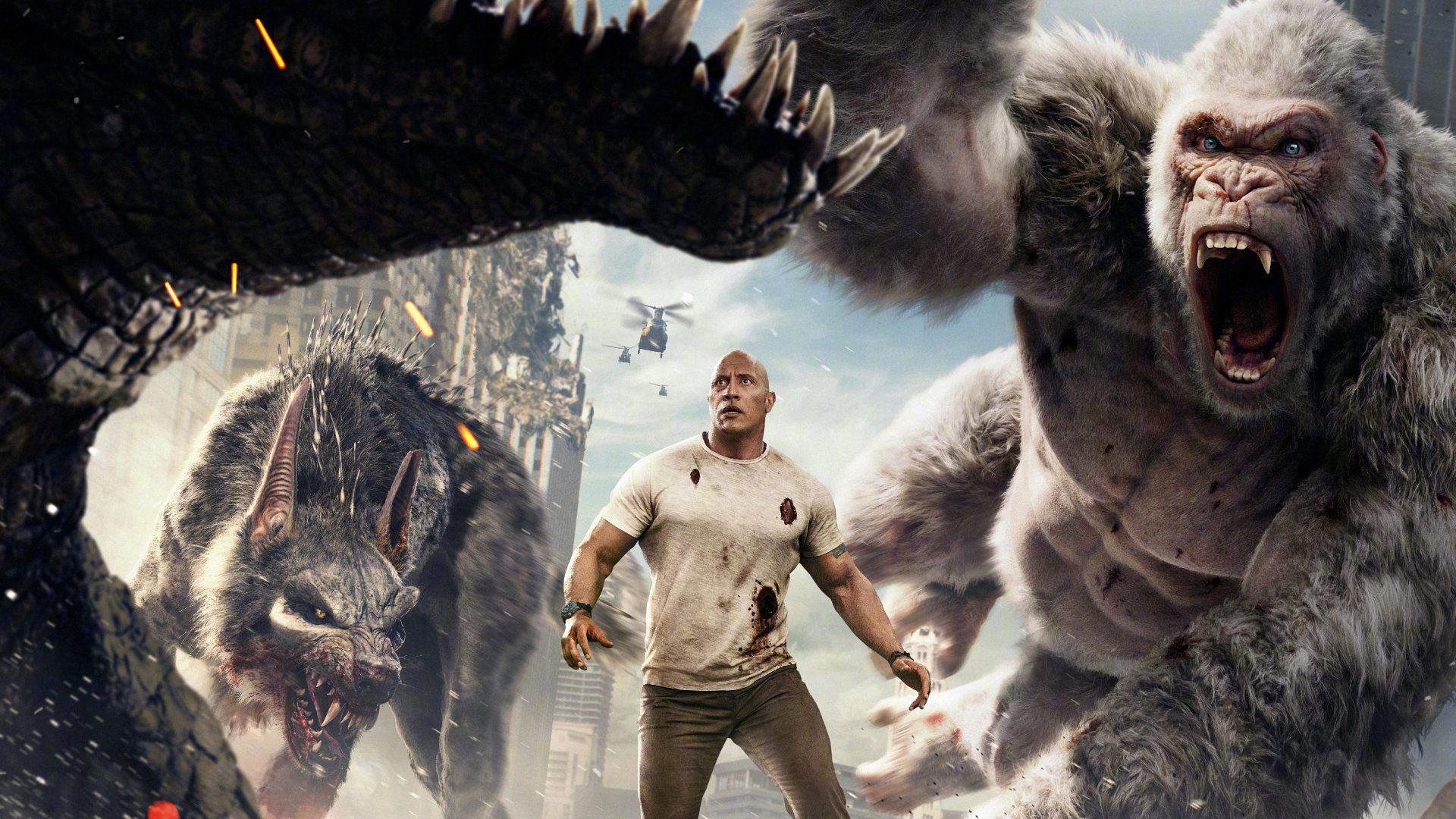 Rampage Dwayne Johnson, George The Giant Gorilla And Dinosaur Wallpapers