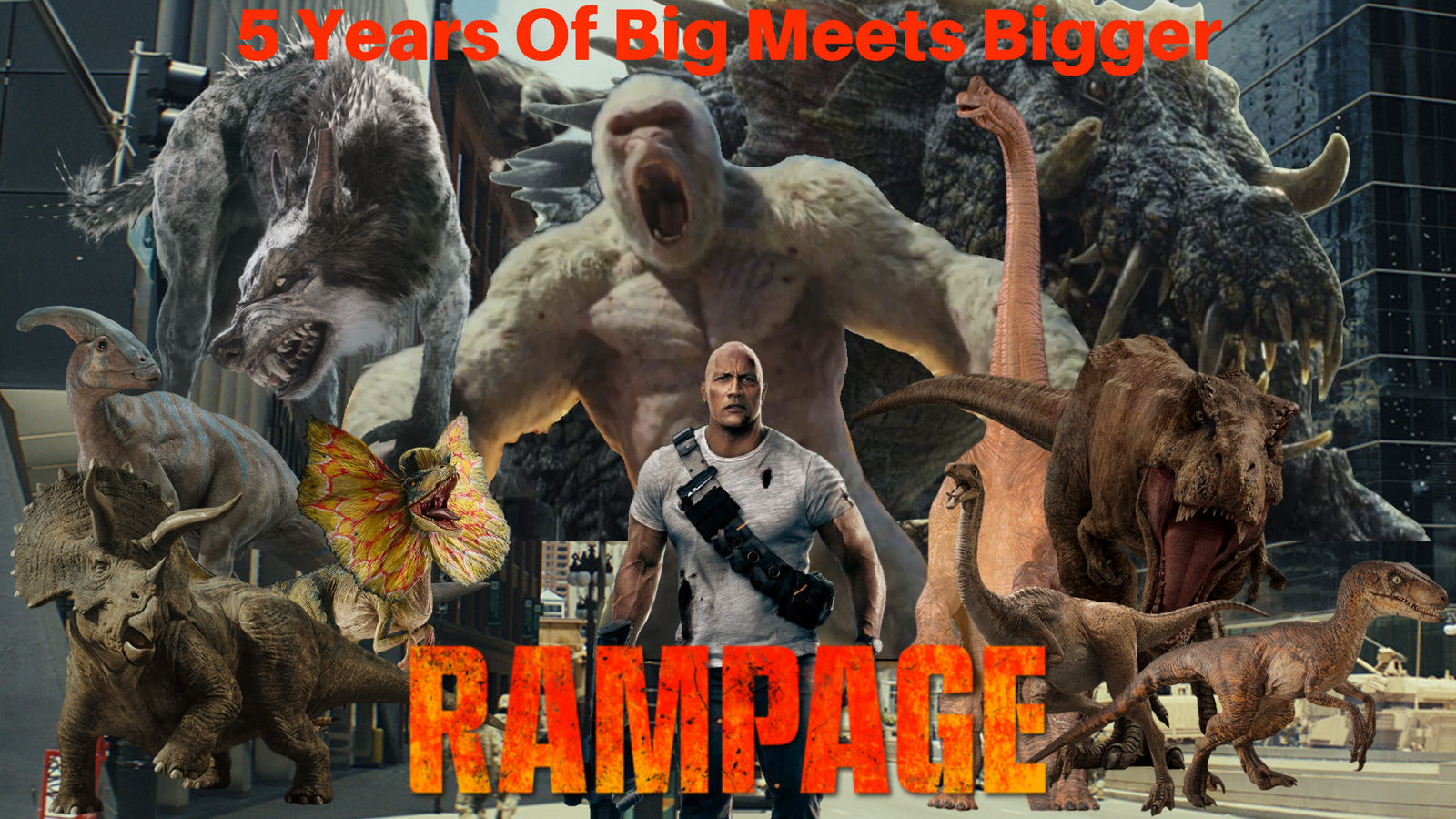 Rampage Dwayne Johnson, George The Giant Gorilla And Dinosaur Wallpapers