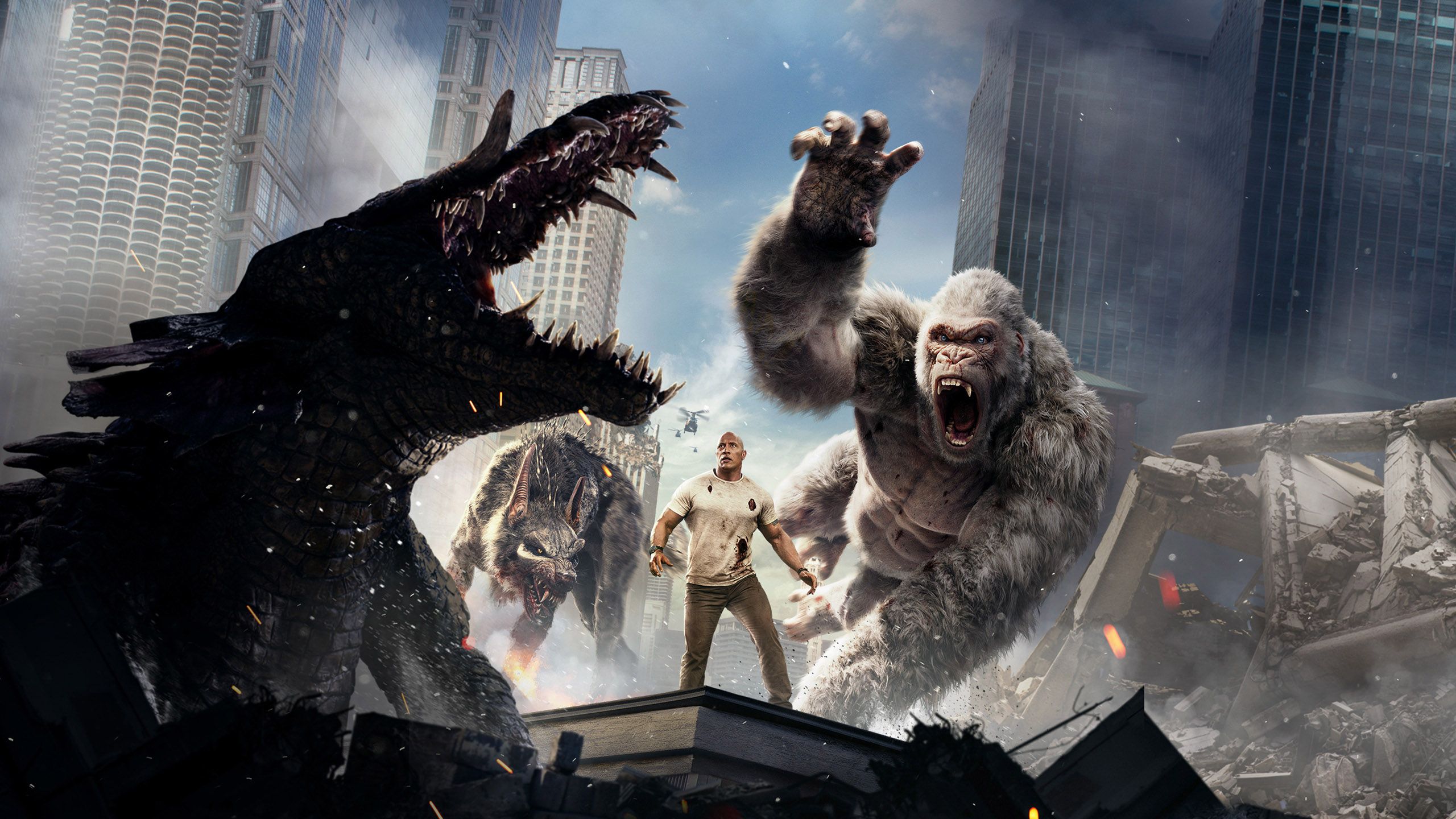 Rampage Dwayne Johnson, George The Giant Gorilla And Dinosaur Wallpapers