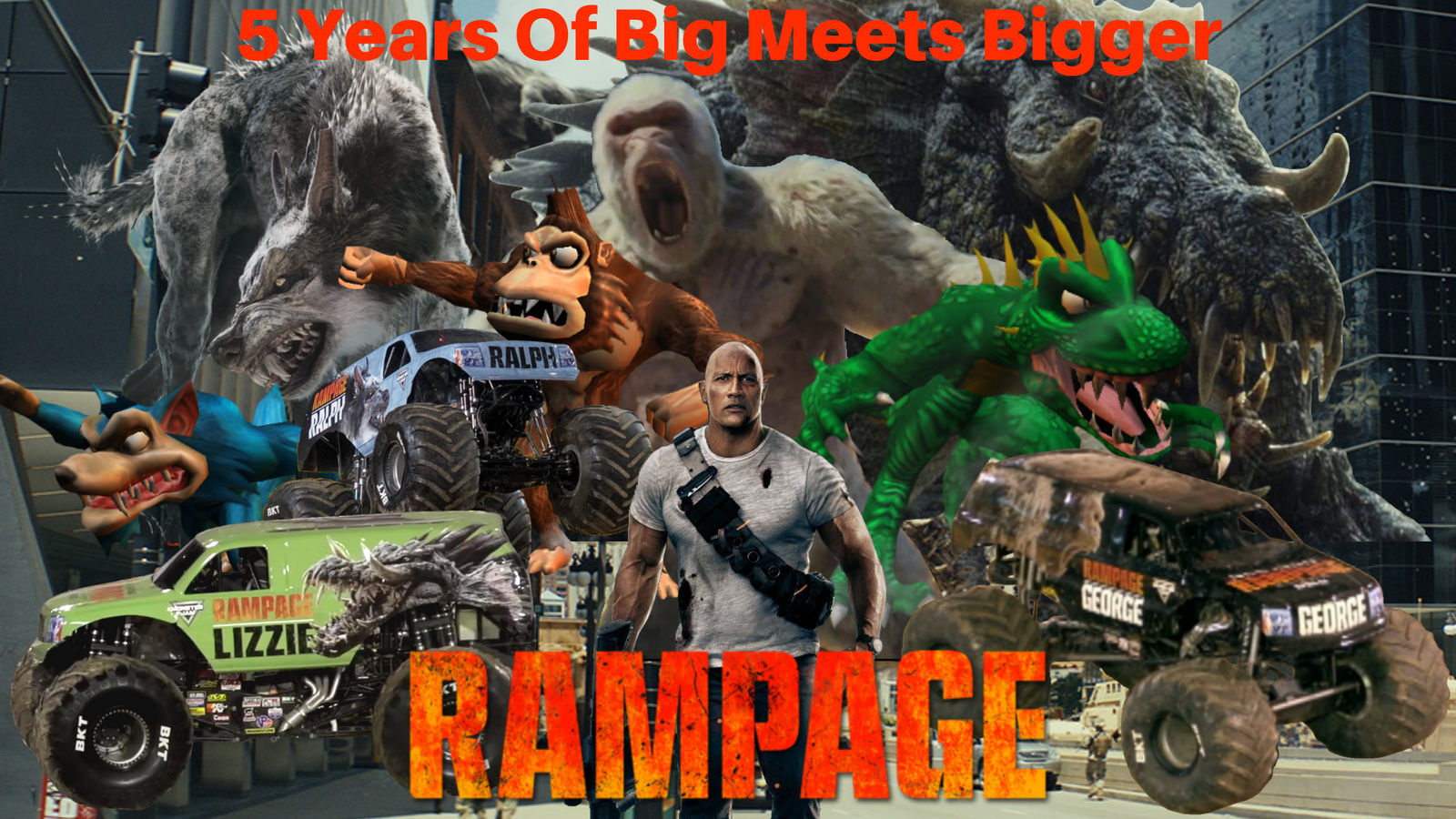 Rampage Dwayne Johnson, George The Giant Gorilla And Dinosaur Wallpapers