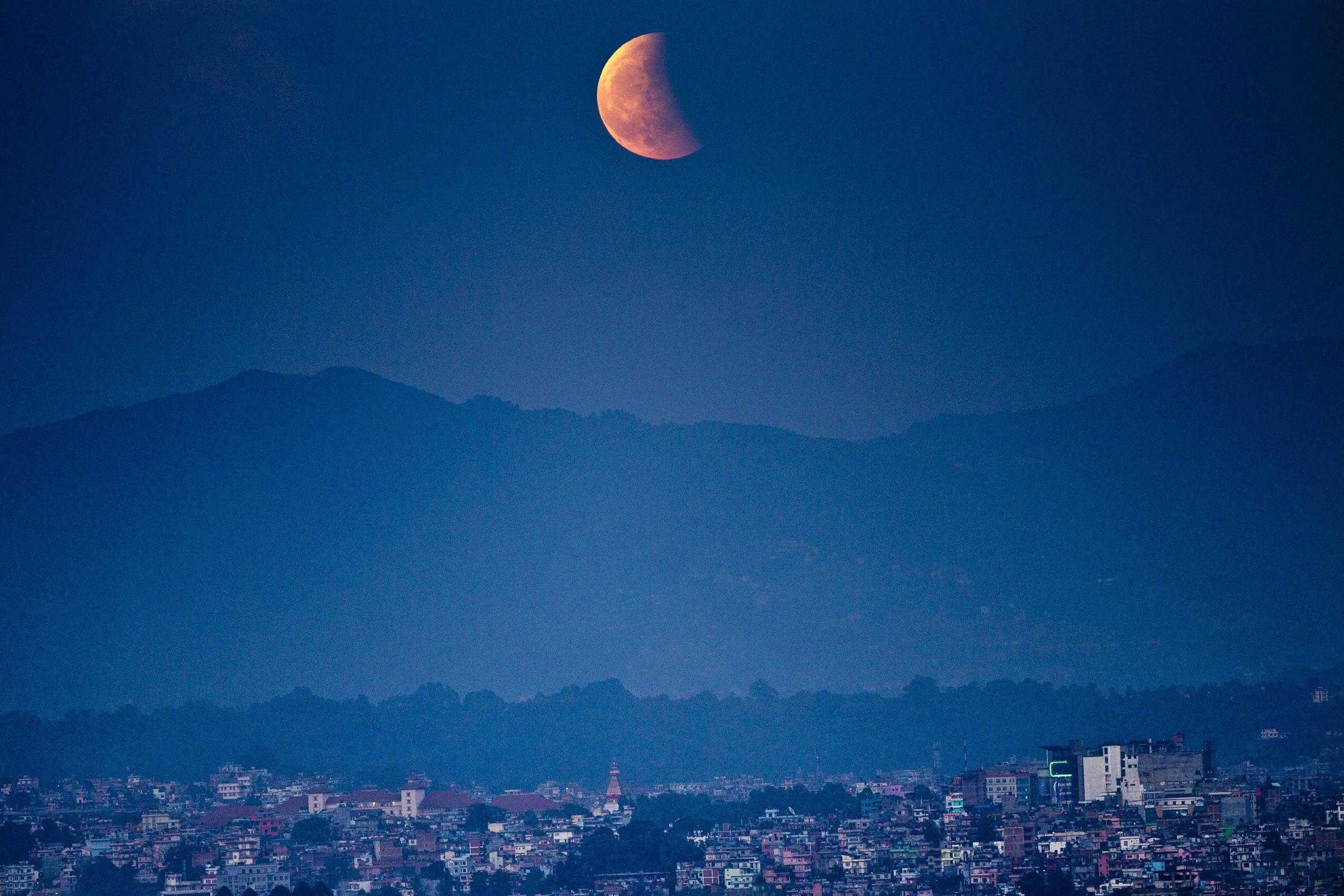 Red Moon Over City Wallpapers
