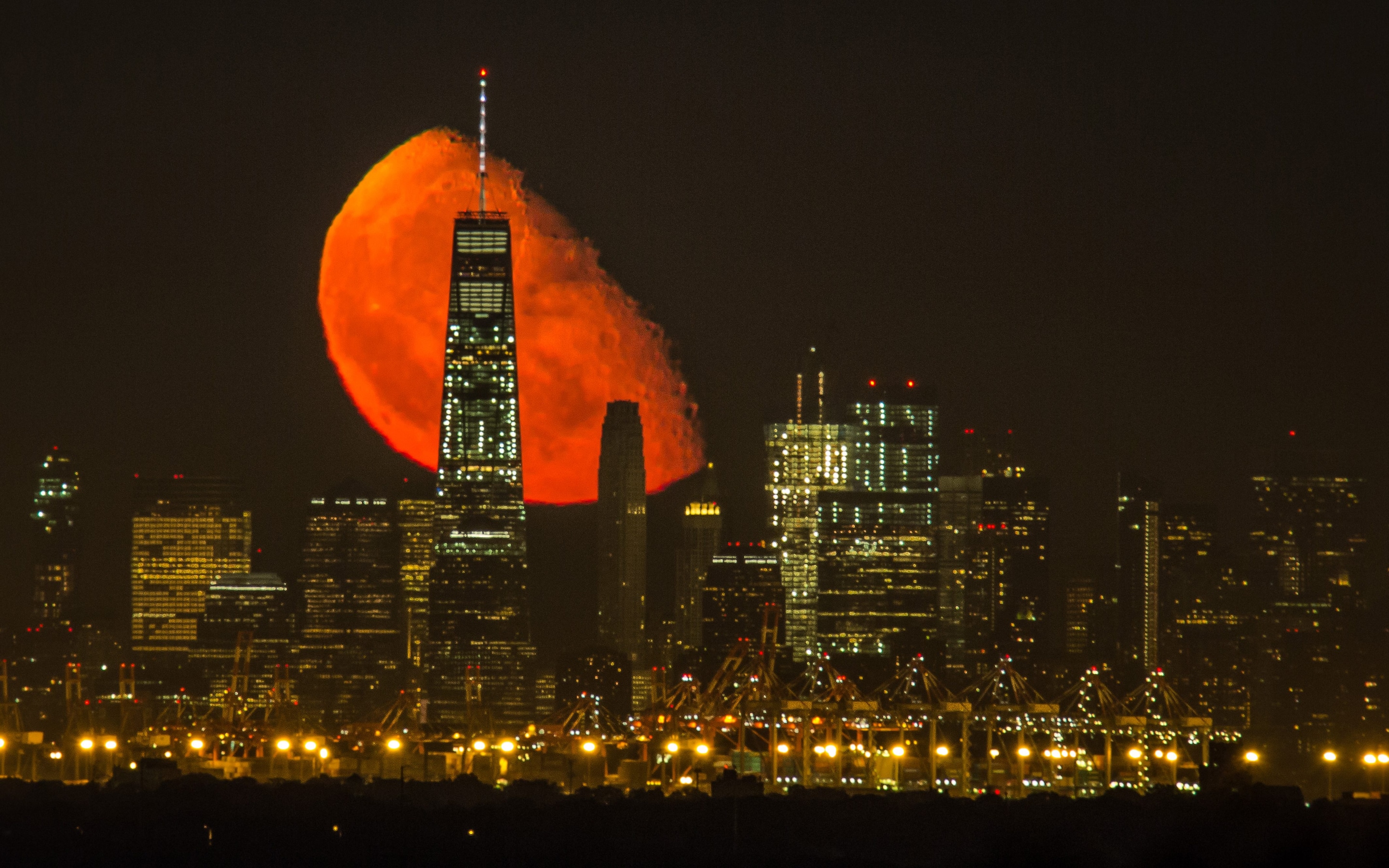 Red Moon Over City Wallpapers