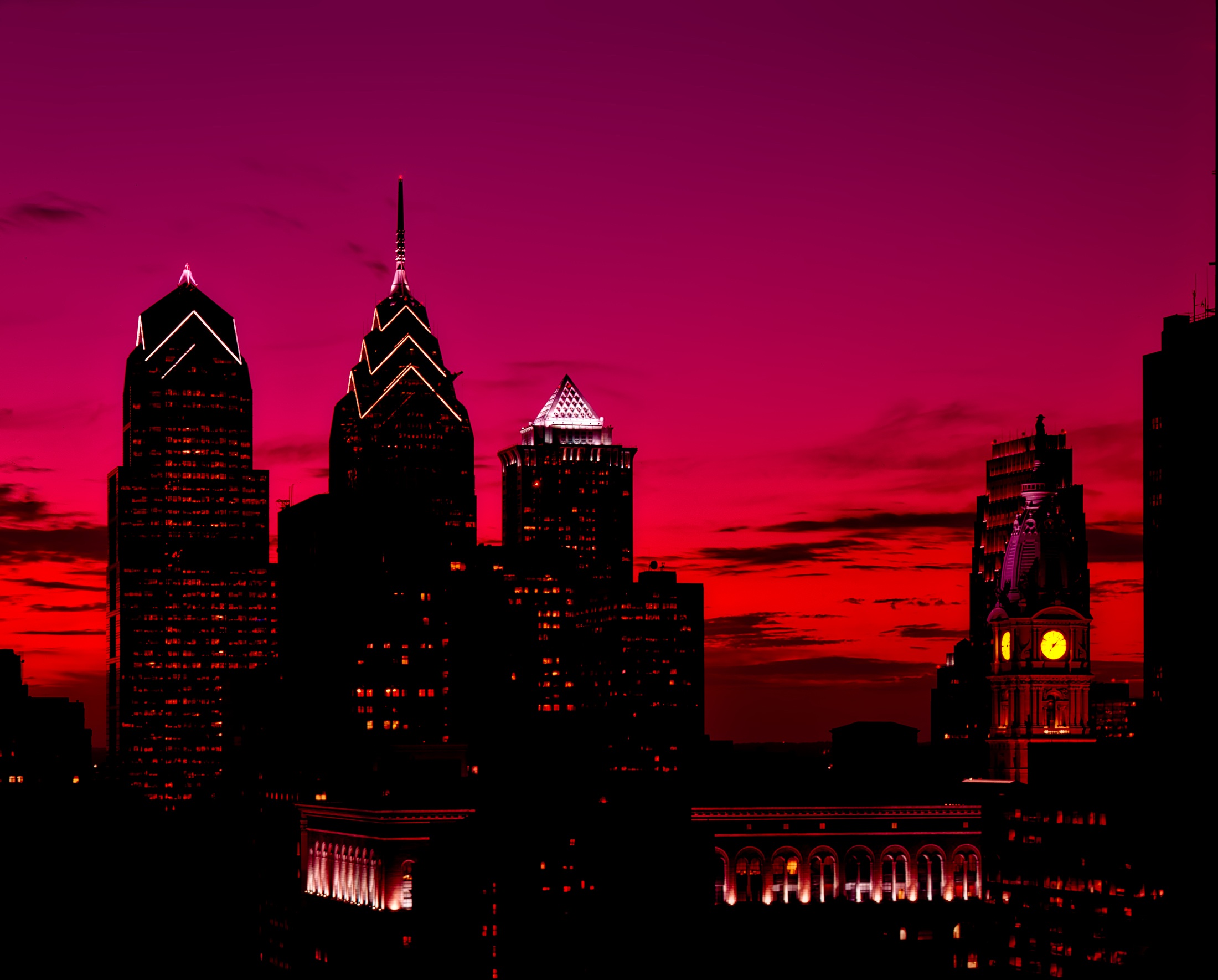 Red Night Panorama Buildings Lights And Red Sky Wallpapers