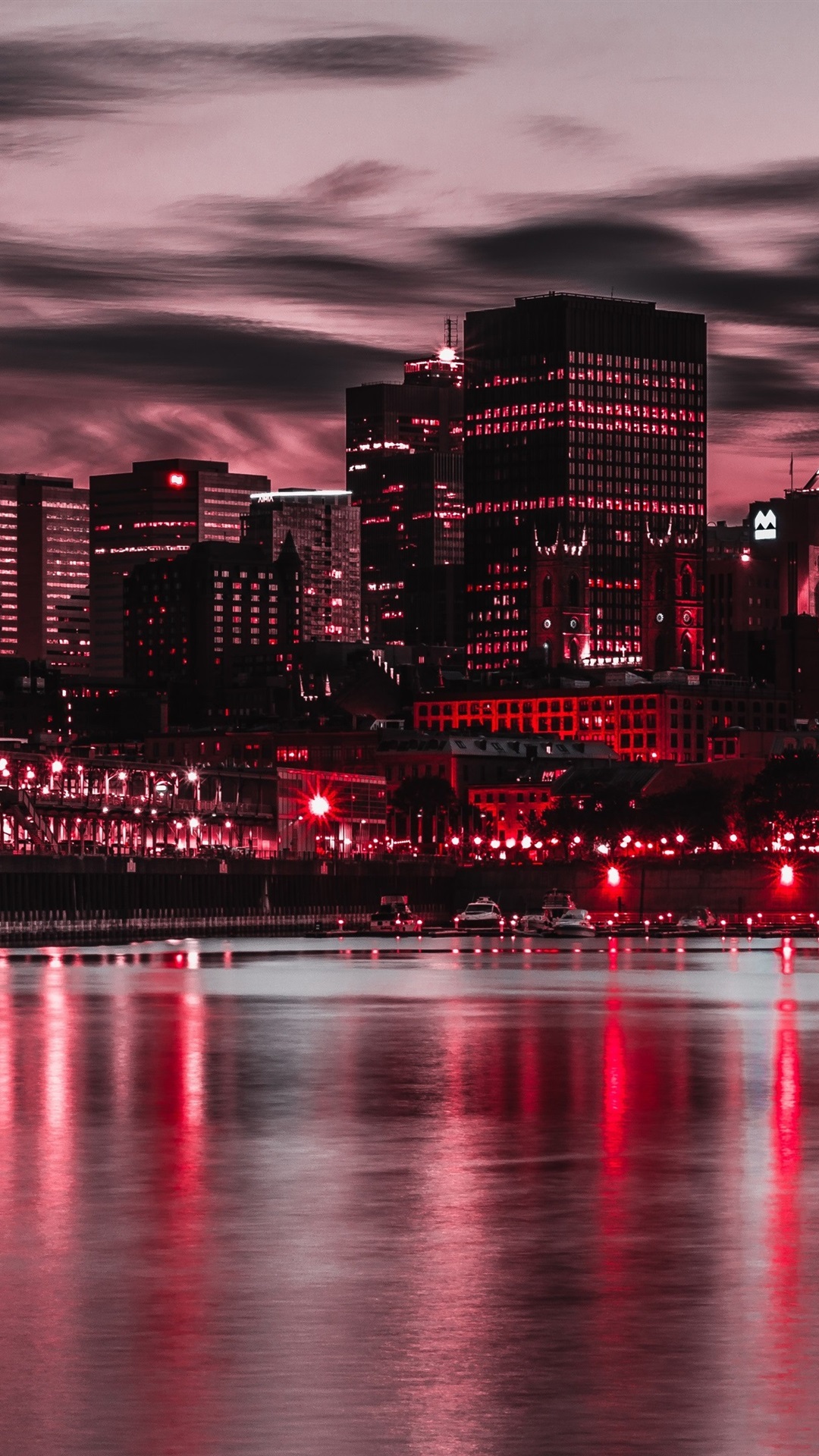 Red Night Panorama Buildings Lights And Red Sky Wallpapers