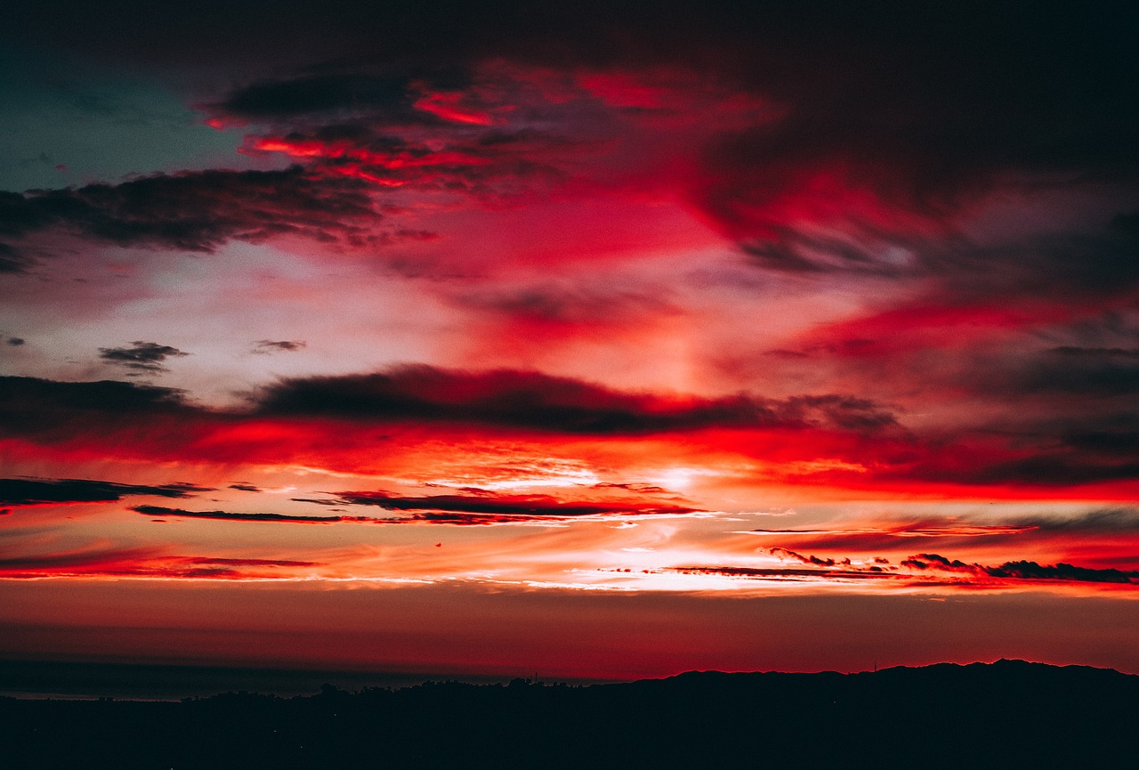 Red Sunset And Dark Clouds Wallpapers