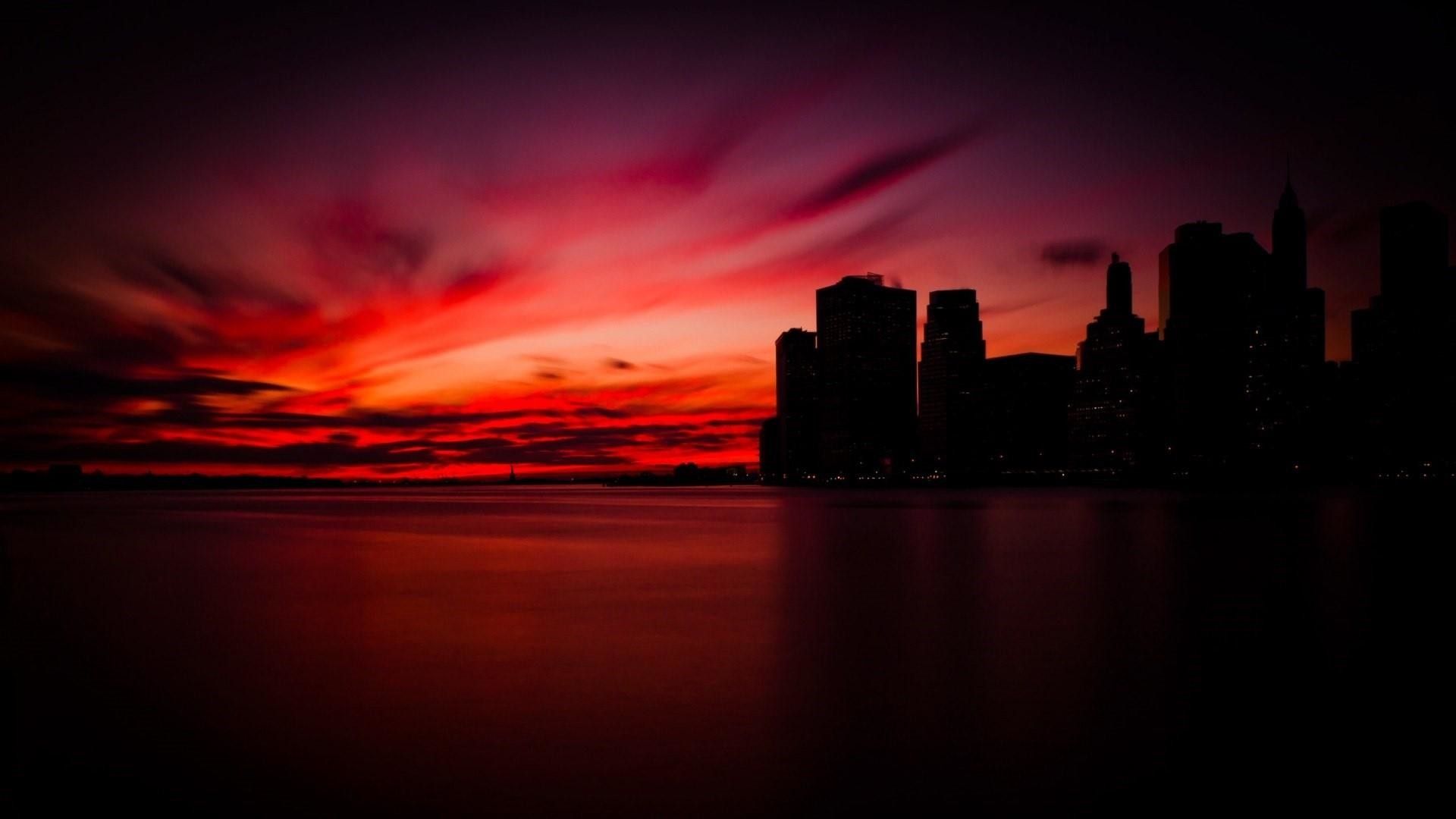 Red Sunset Skyline And Trees Wallpapers