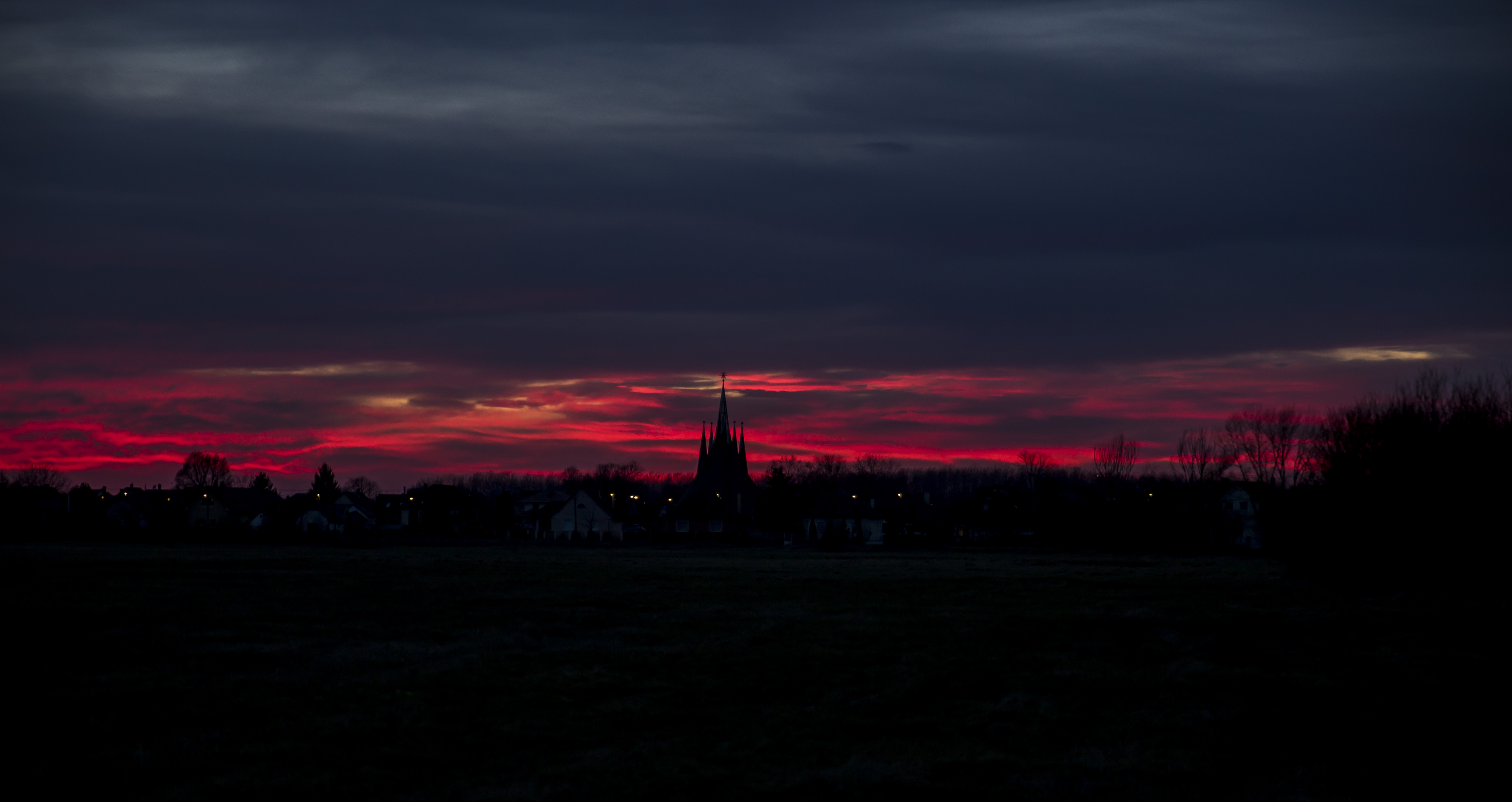 Red Sunset Skyline And Trees Wallpapers