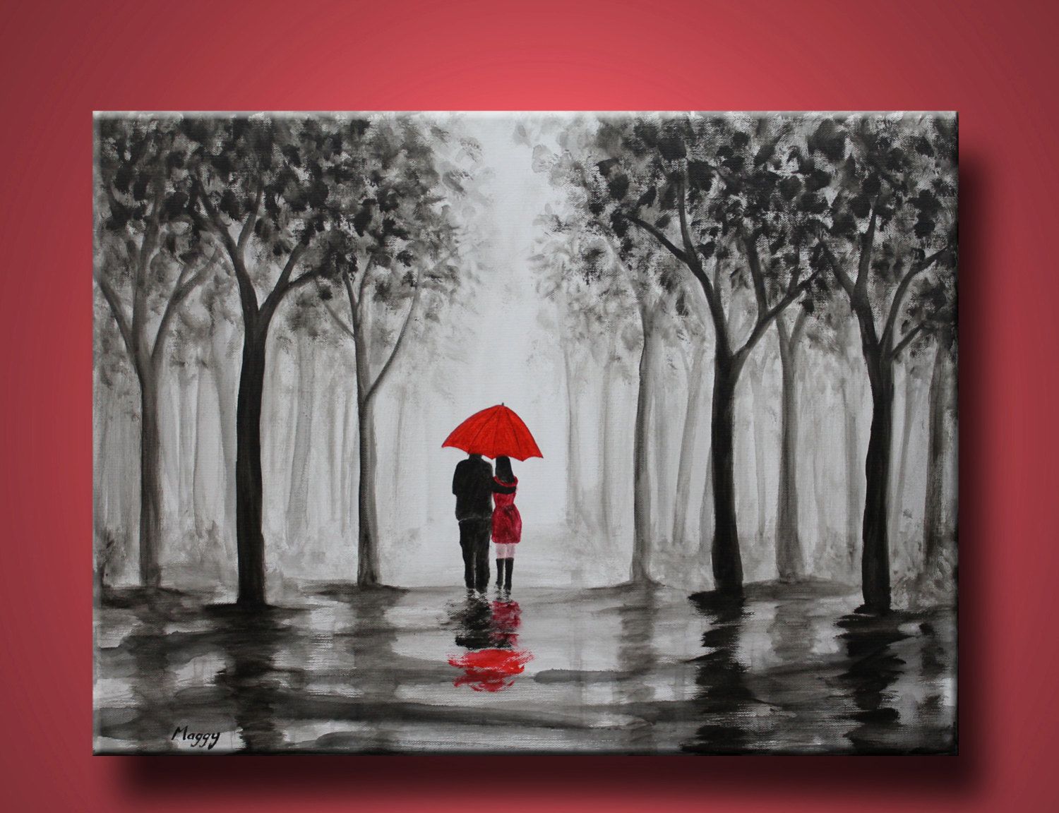 Red Umbrella Painting Wallpapers