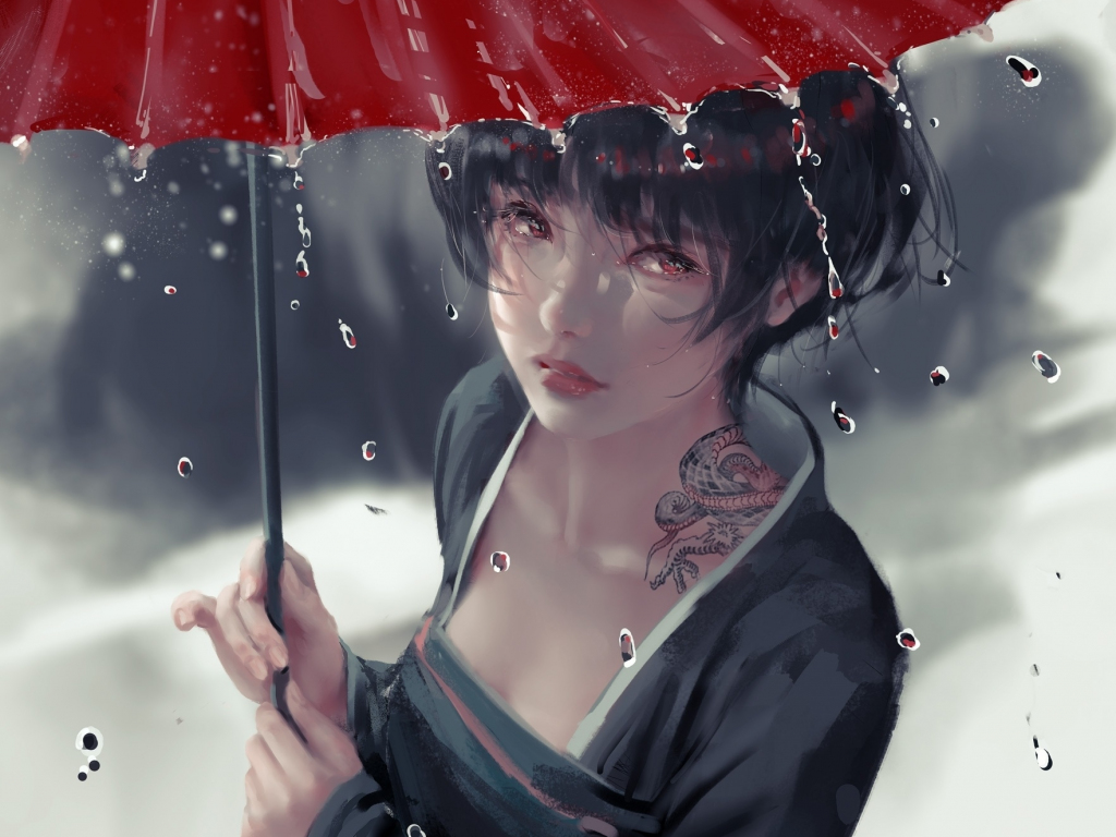 Red Umbrella Painting Wallpapers