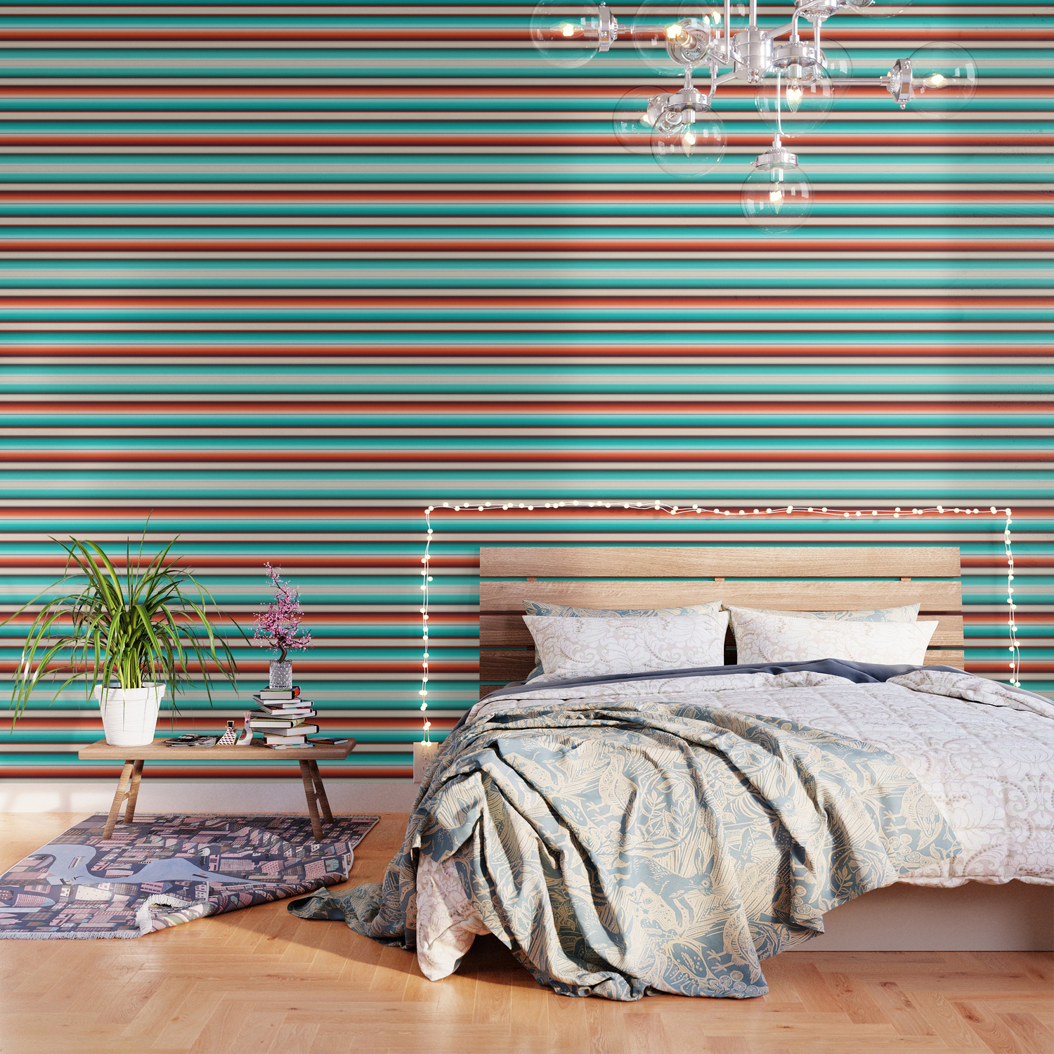 Red White Teal Stripes Wallpapers