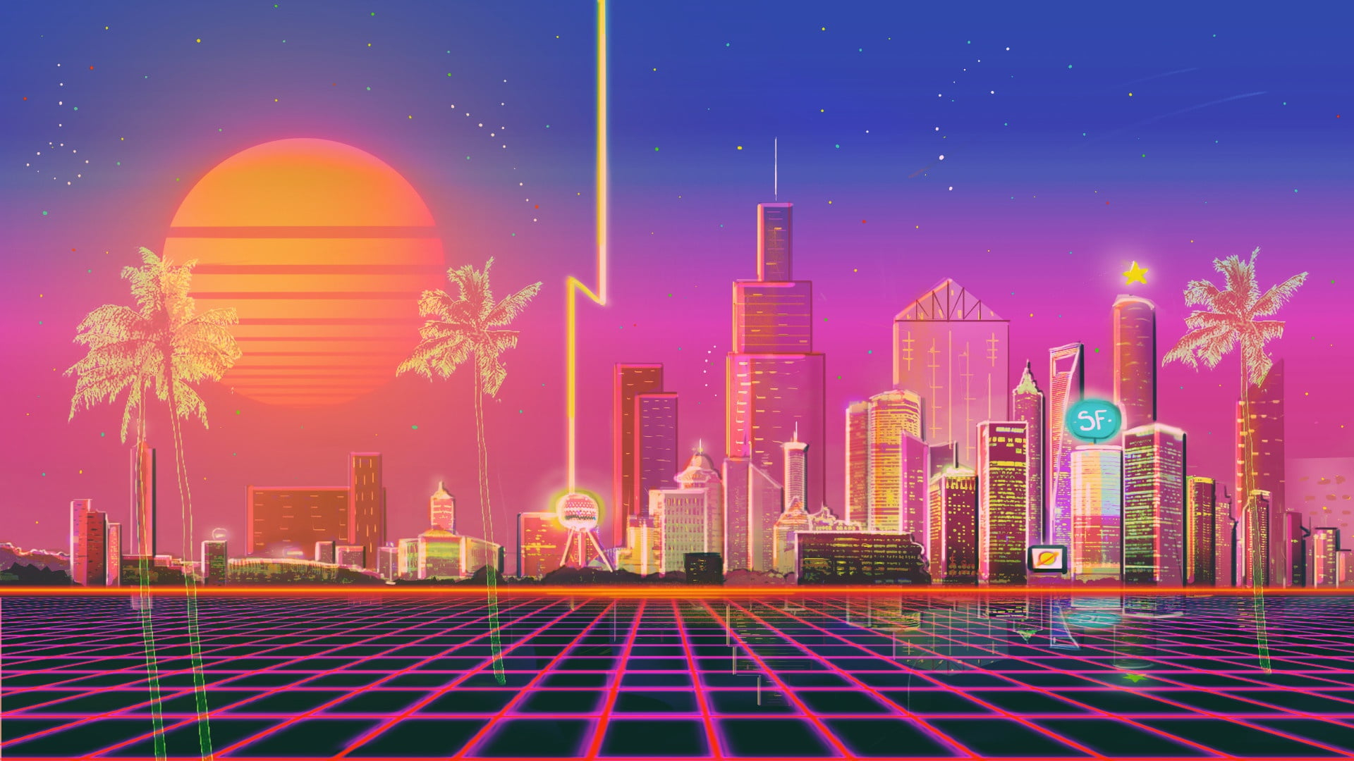 Retro 80S Digital Minimalism City Wallpapers