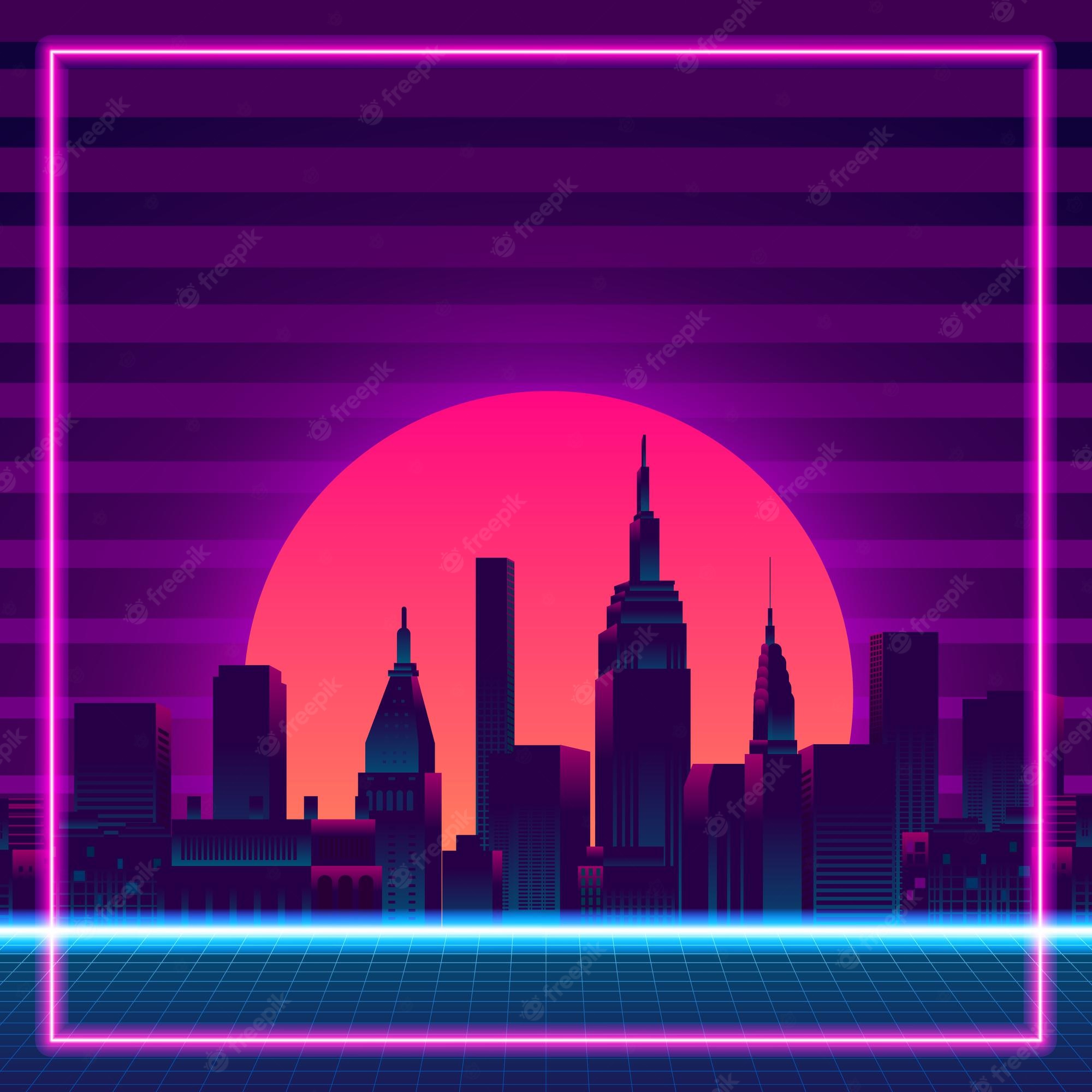 Retro Style City Purple Background