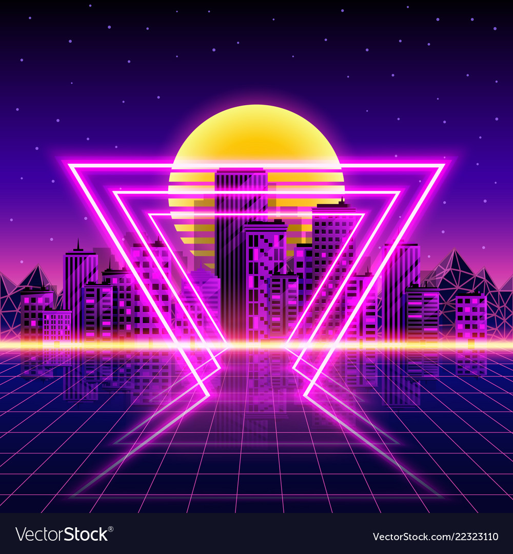 Retro Style City Purple Background