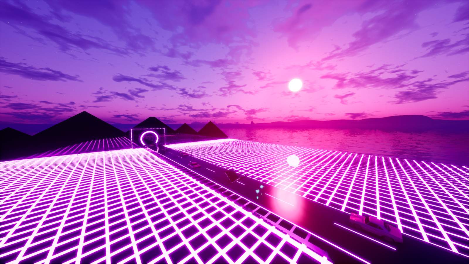 Retro Wave Sunrise Path Wallpapers