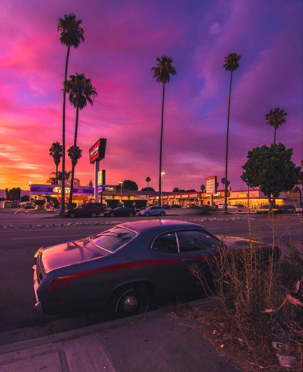 Retro Wave Sunset And Running Car Wallpapers