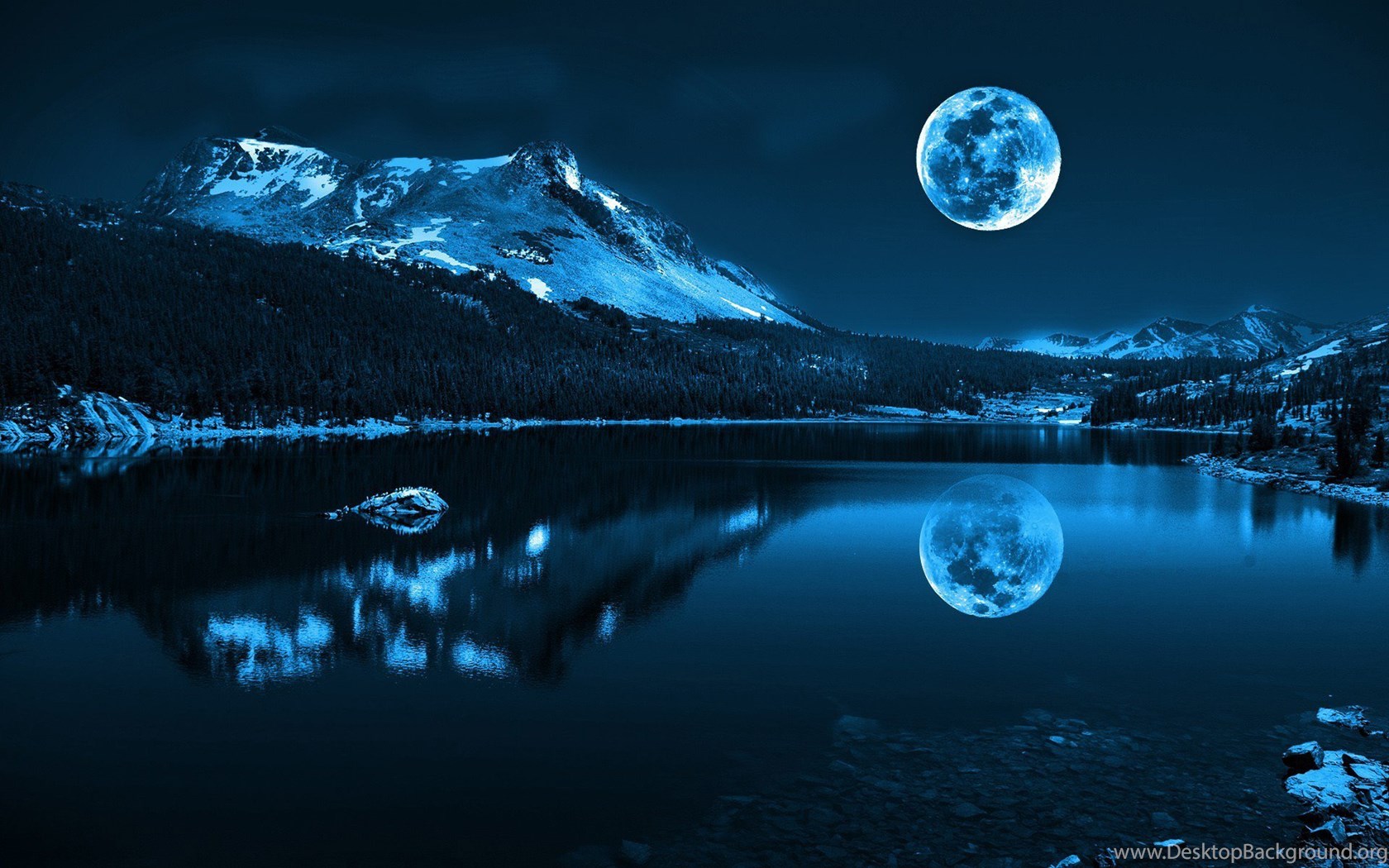 River Near Mountains In Night View Wallpapers