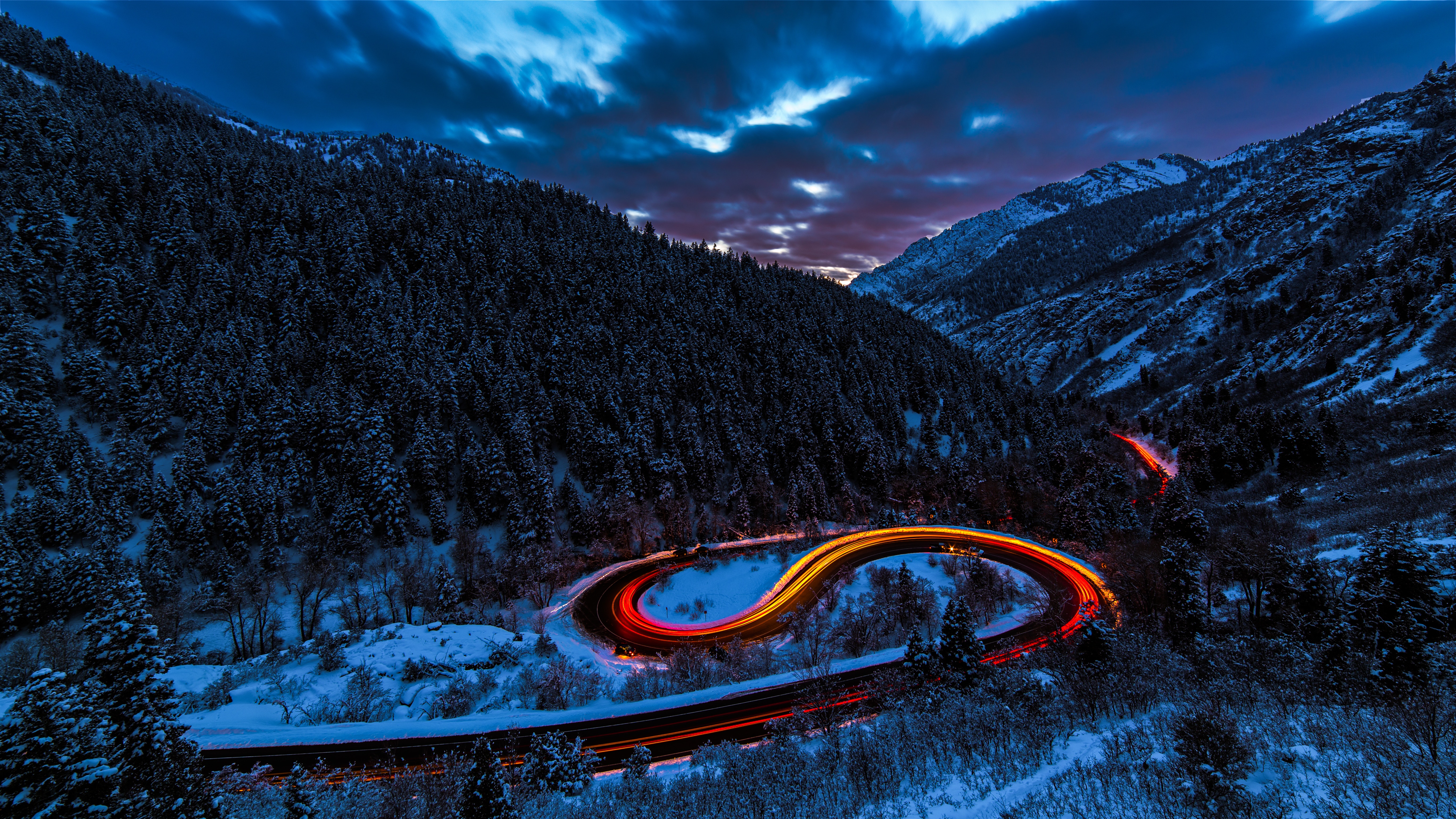 Road Between Snow Covered Trees Wallpapers