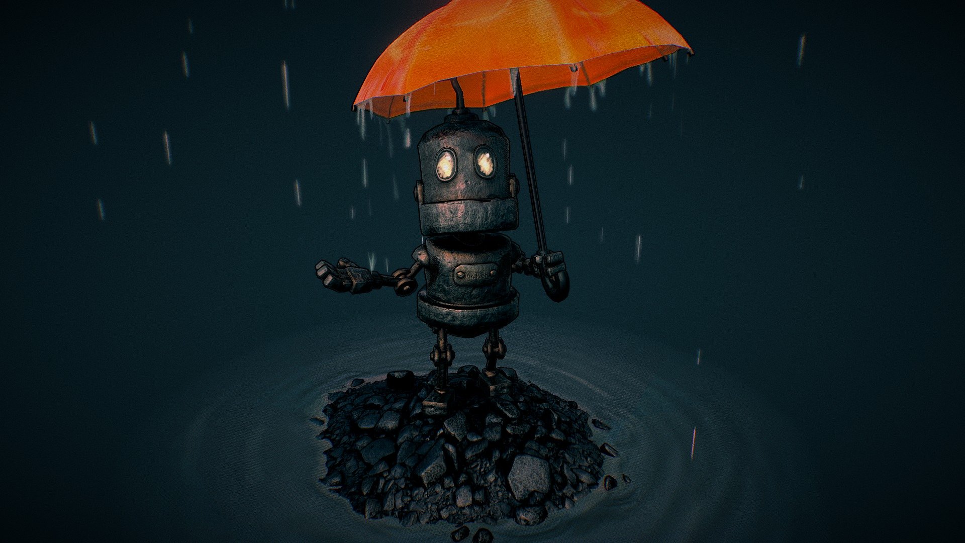 Robot Rain Illustration Wallpapers