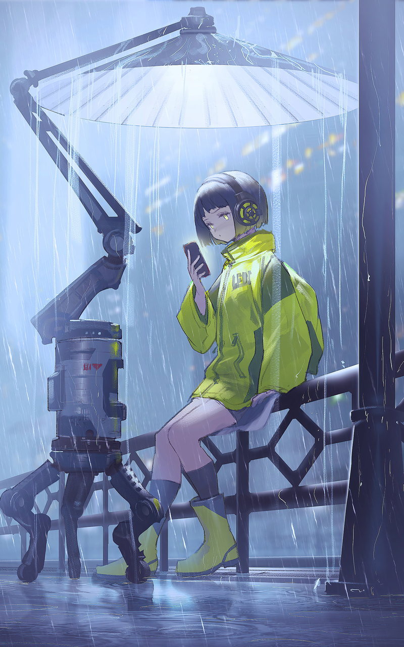 Robot Rain Illustration Wallpapers