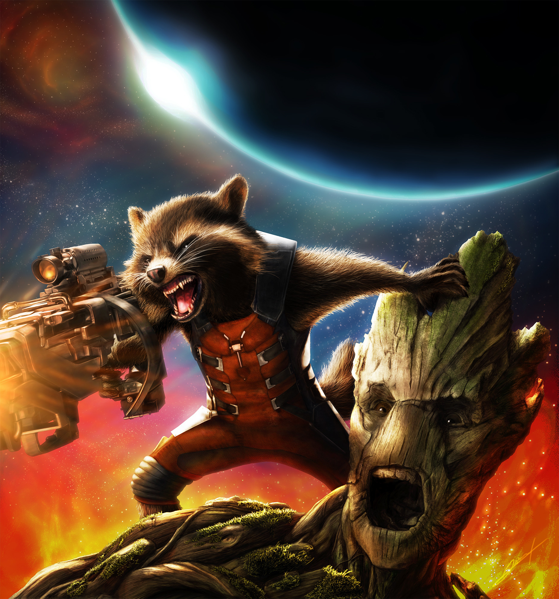 Rocket And Baby Groot Bait And Switch Wallpapers