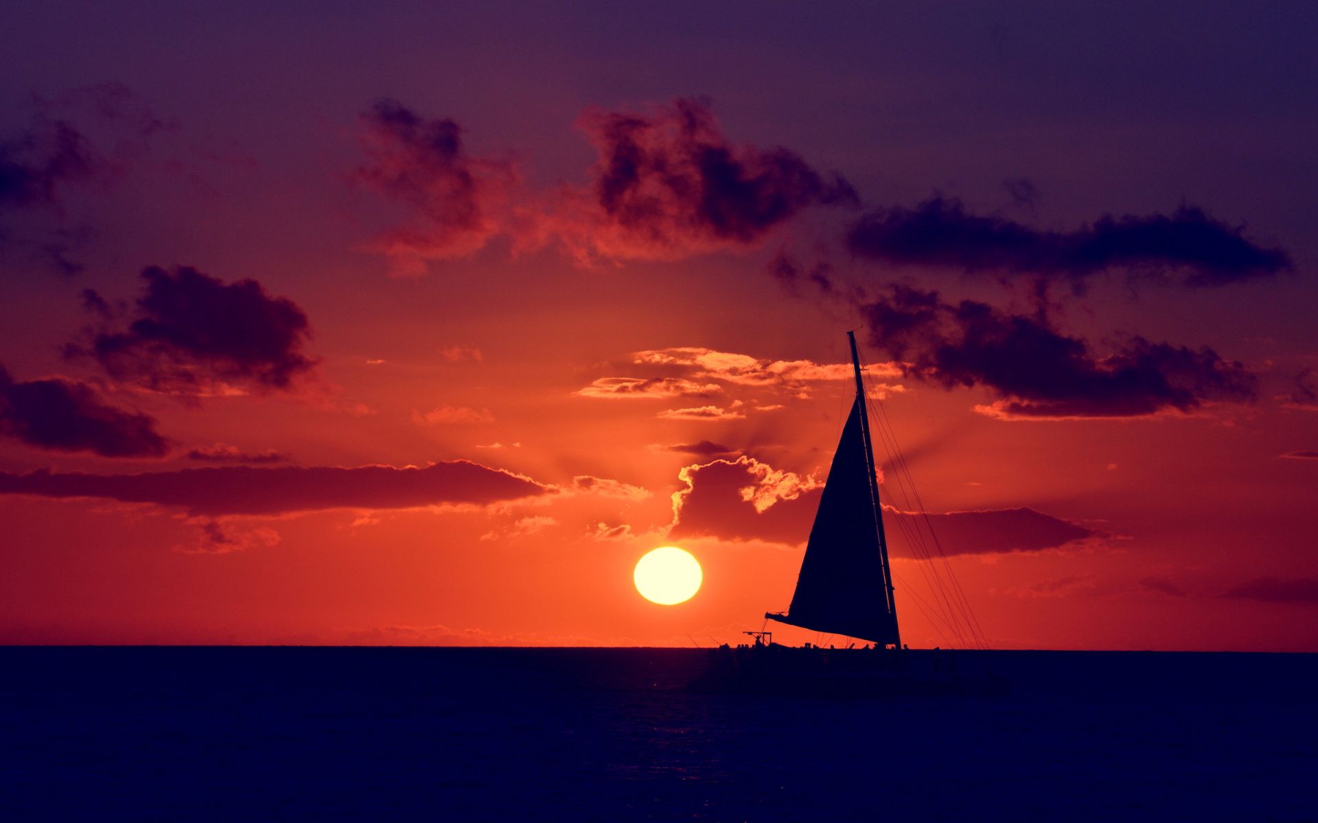 Sailboat Sunset Island In Ocean Wallpapers