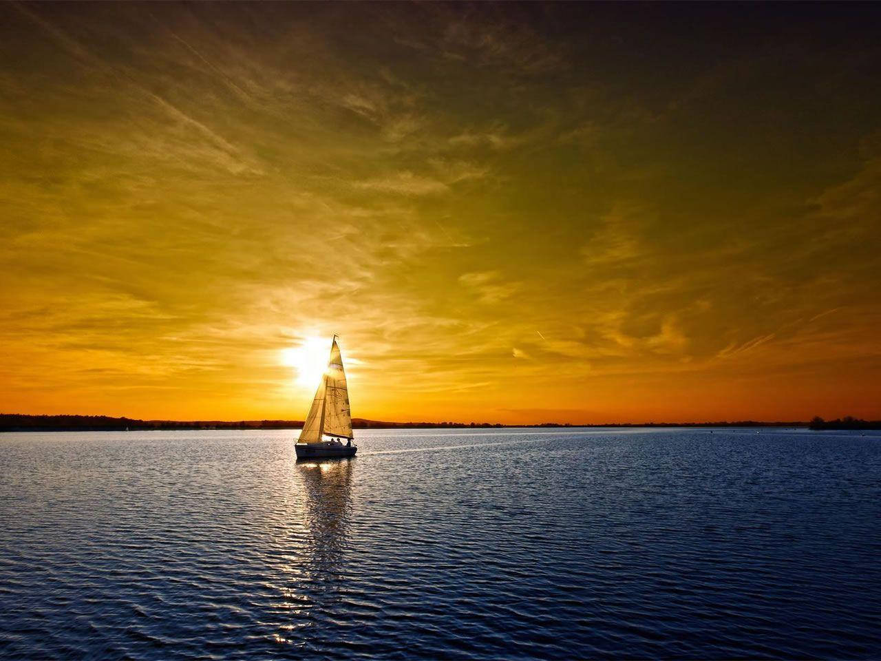 Sailboat Sunset Island In Ocean Wallpapers