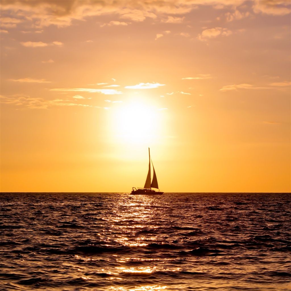 Sailboat Sunset Island In Ocean Wallpapers