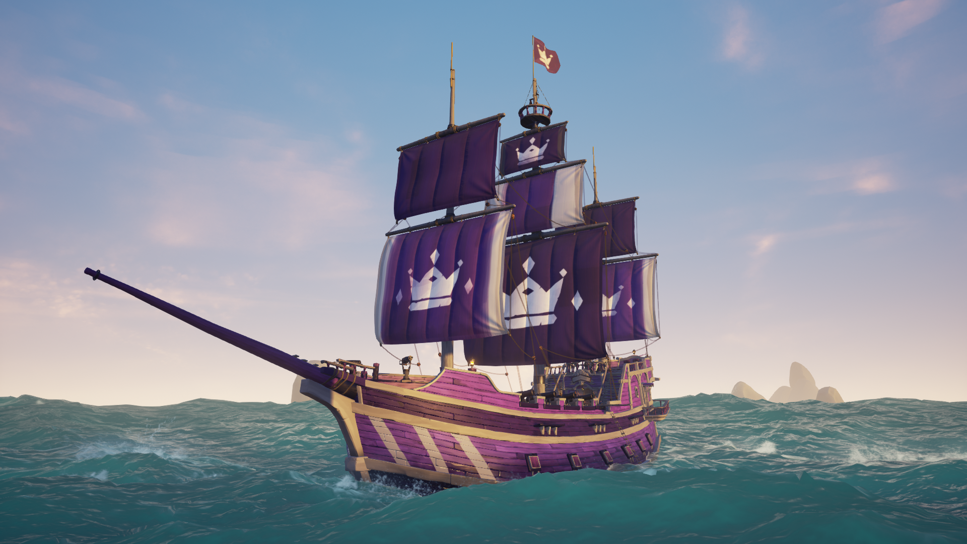 Sailing Ship In Purple Ocean Wallpapers