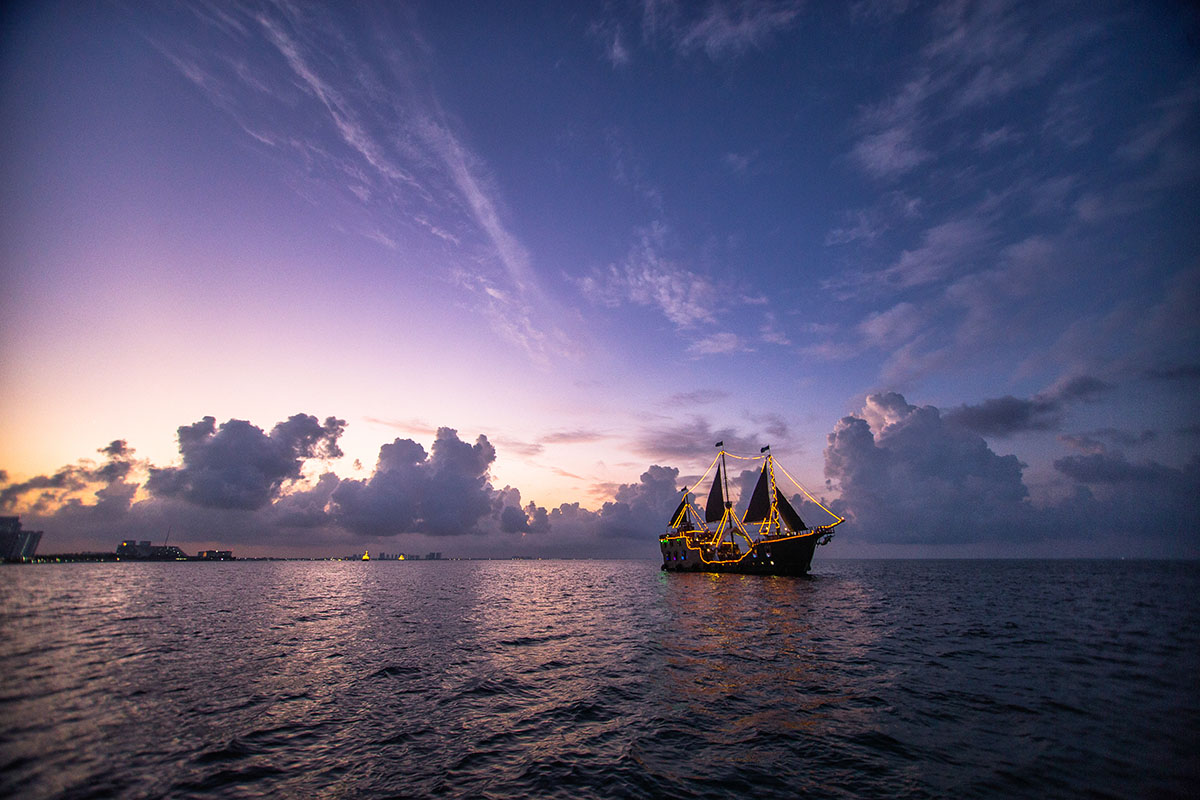 Sailing Ship In Purple Ocean Wallpapers