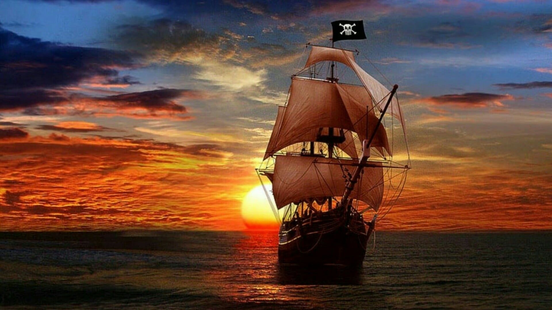 Sails Ship In Ocean
 Wallpapers