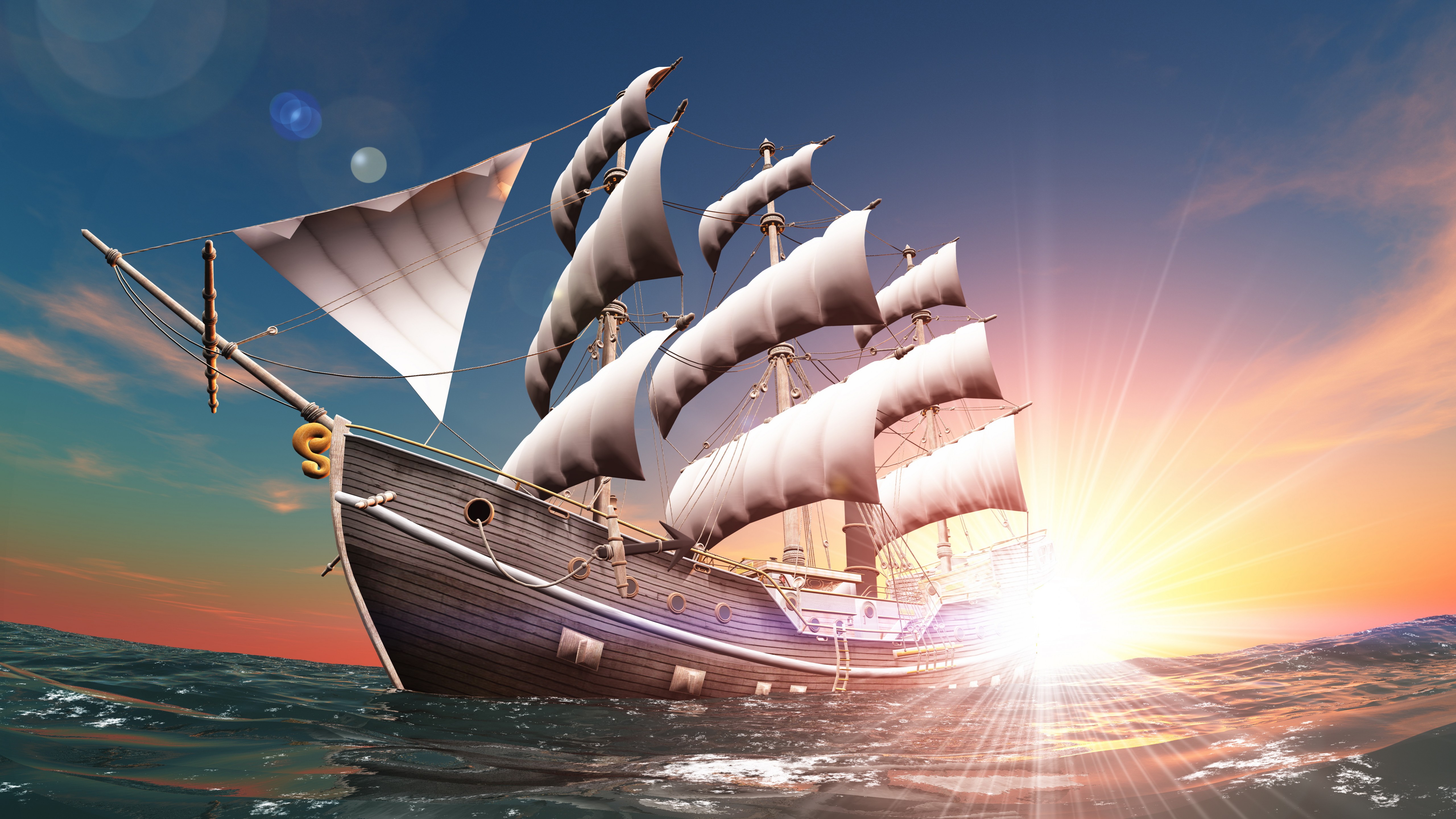 Sails Ship In Ocean
 Wallpapers