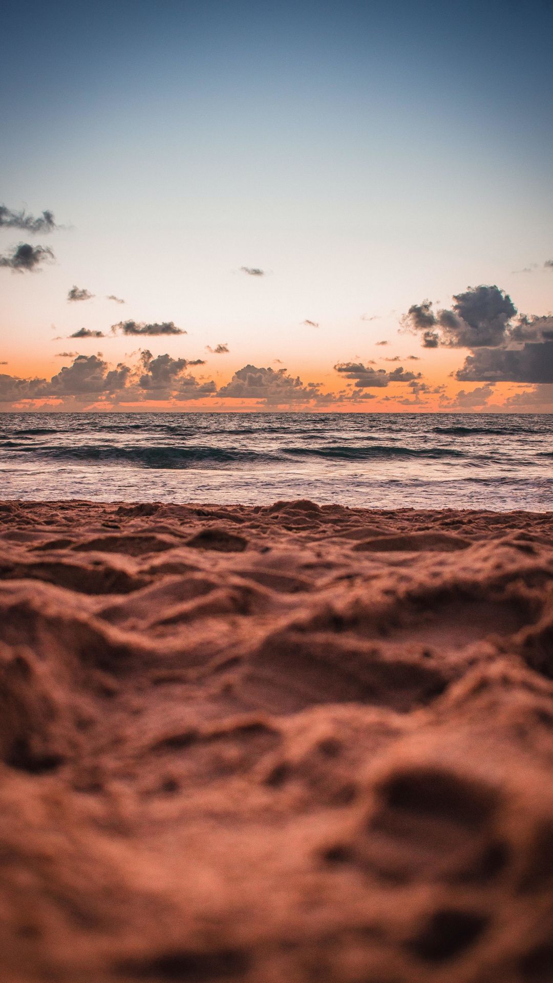 Sand And Pathway To Sea Under Cloudy Sunset Wallpapers