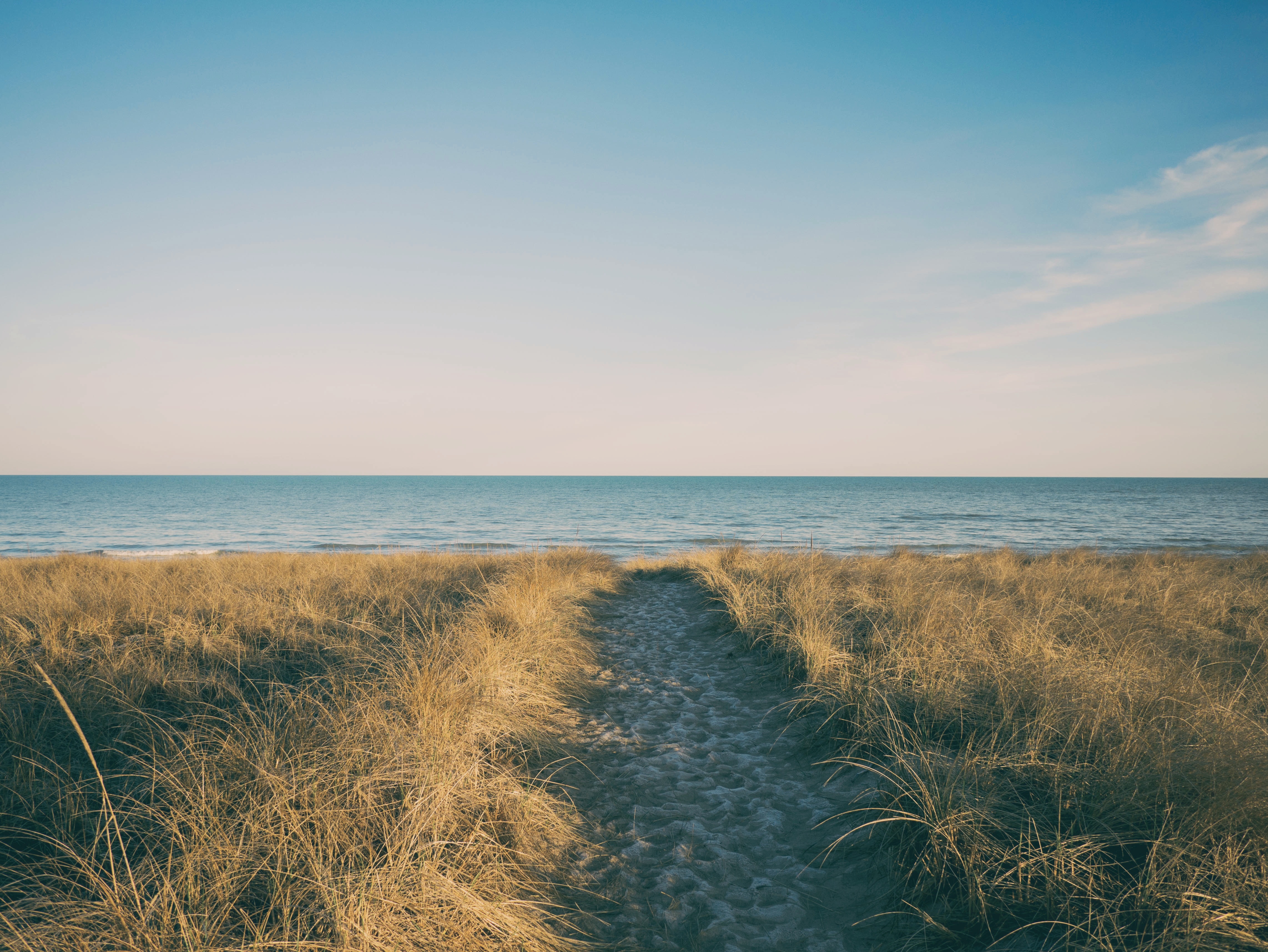 Sand And Pathway To Sea Under Cloudy Sunset Wallpapers