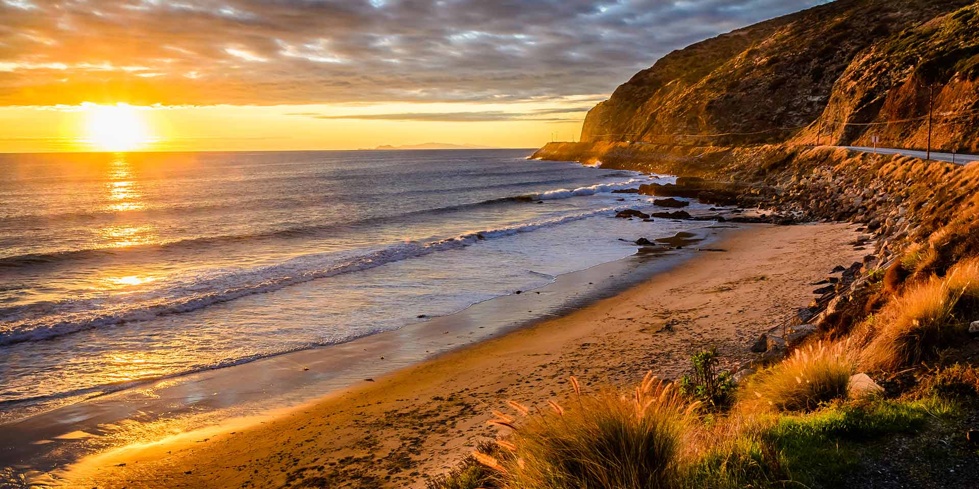 Sand And Pathway To Sea Under Cloudy Sunset Wallpapers