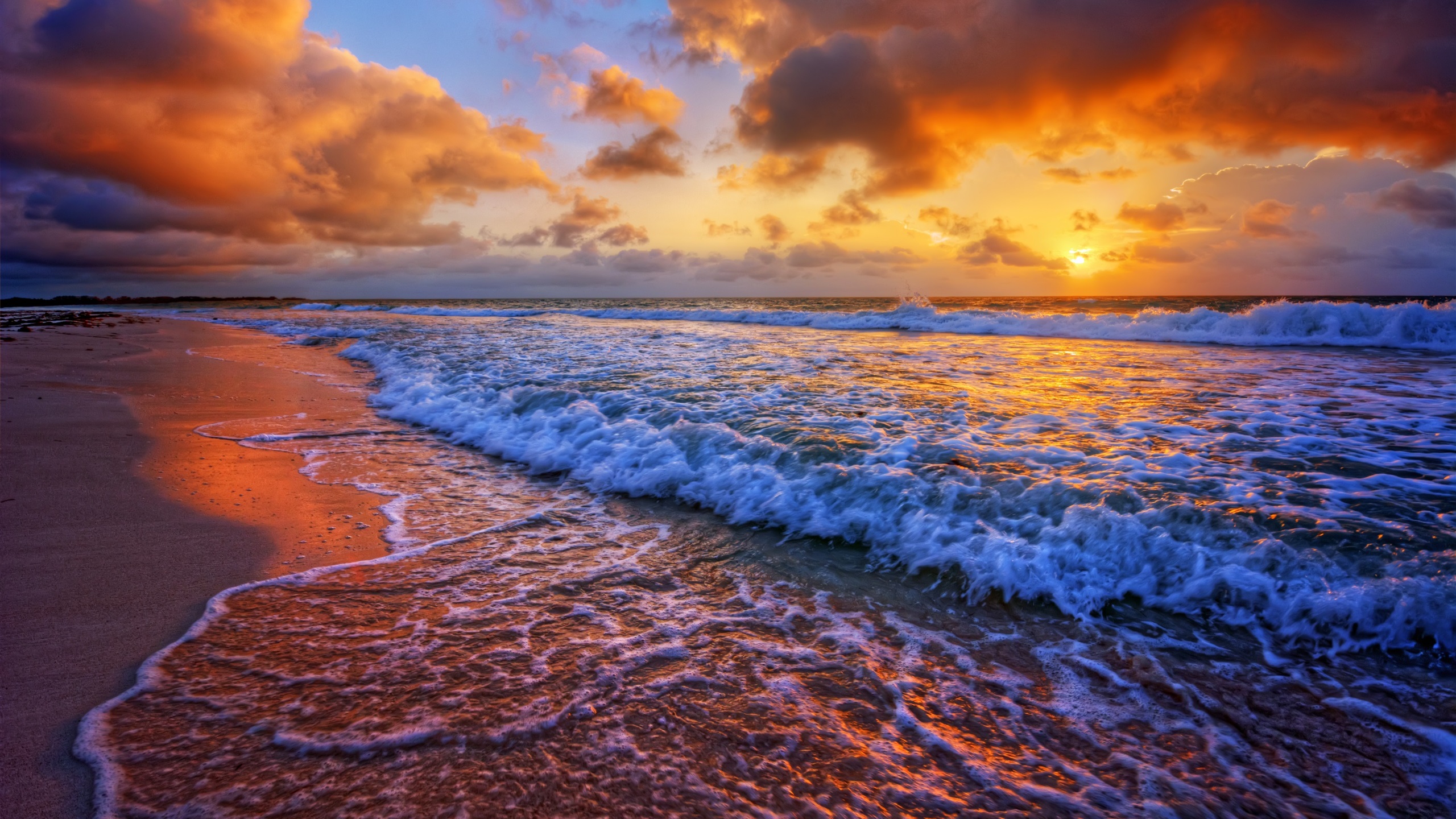 Sand And Pathway To Sea Under Cloudy Sunset Wallpapers