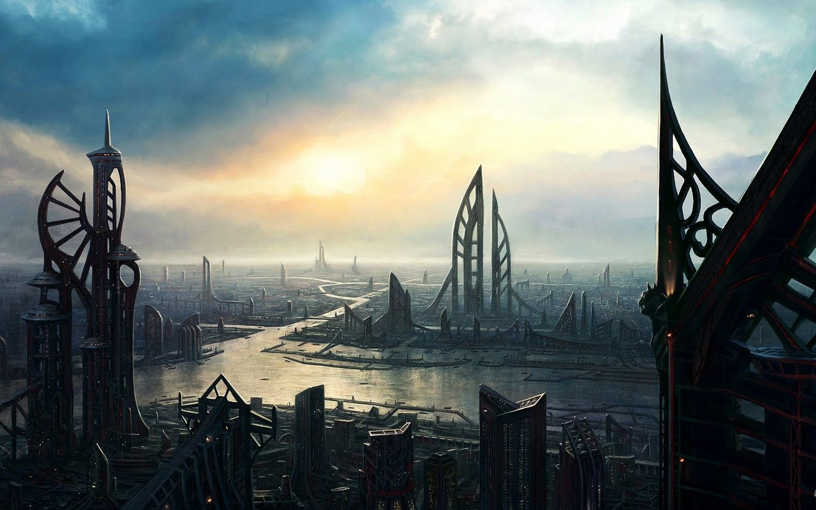 Sci Fi Countryside Painting City Wallpapers