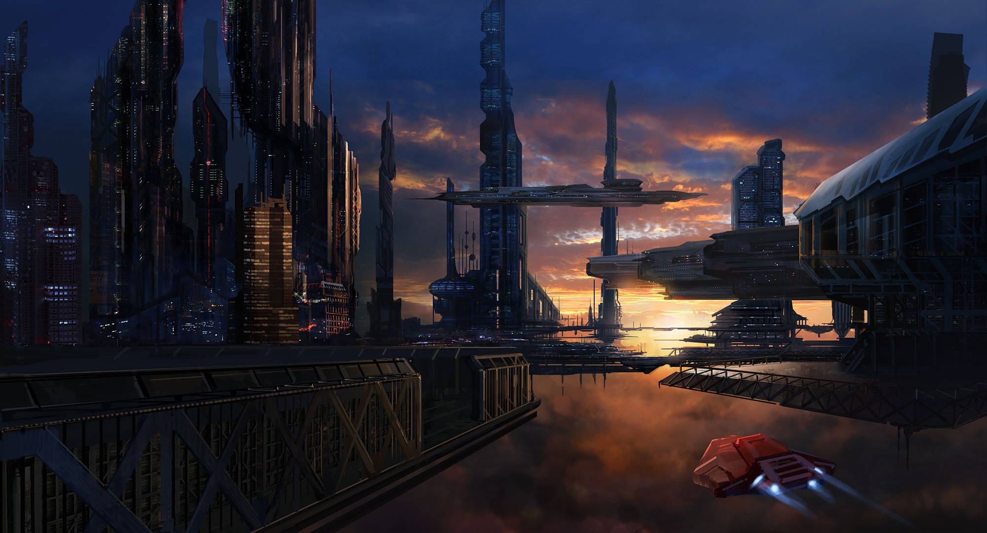 Sci Fi Countryside Painting City Wallpapers