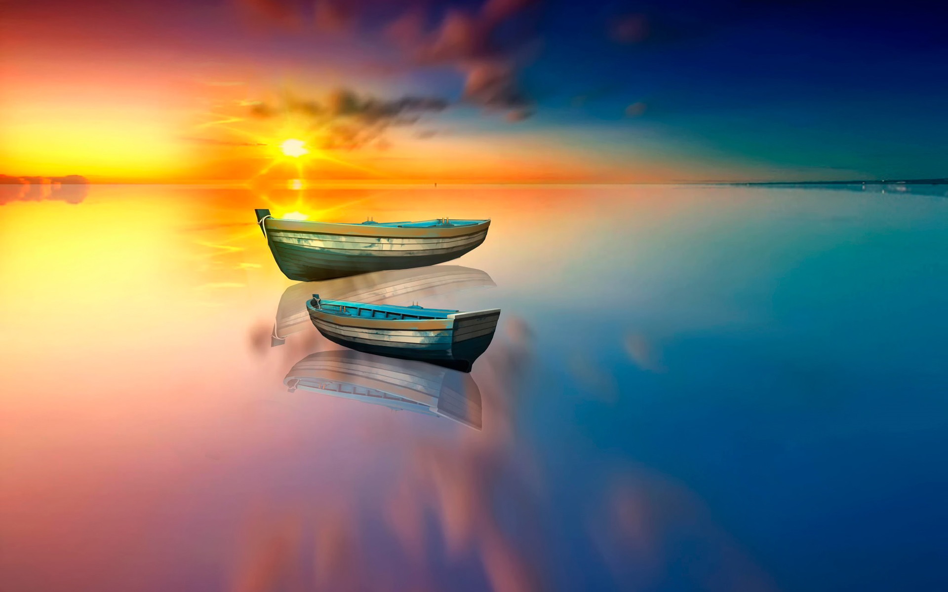 Sea Colorful Boat And Sunlight Wallpapers